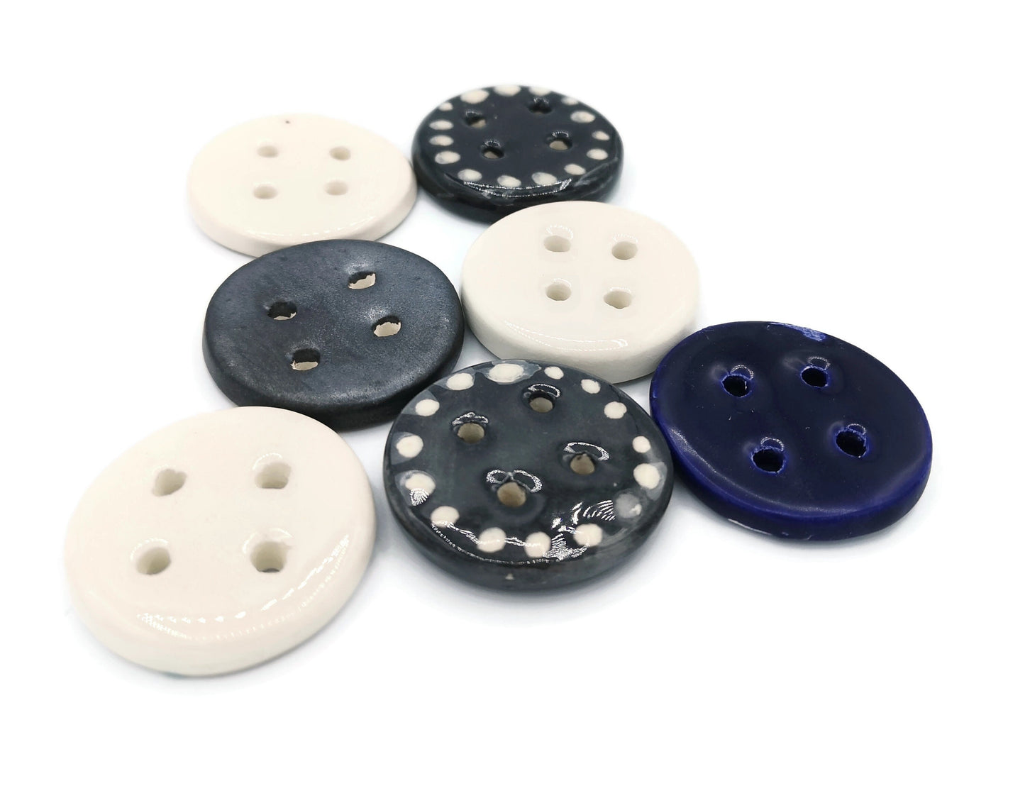 7Pc Black And White Sewing Buttons, Sewing Supplies And Notions, Strange And Unusual Elegant Button, Best Sellers Clay Buttons Round Novelty - Ceramica Ana Rafael