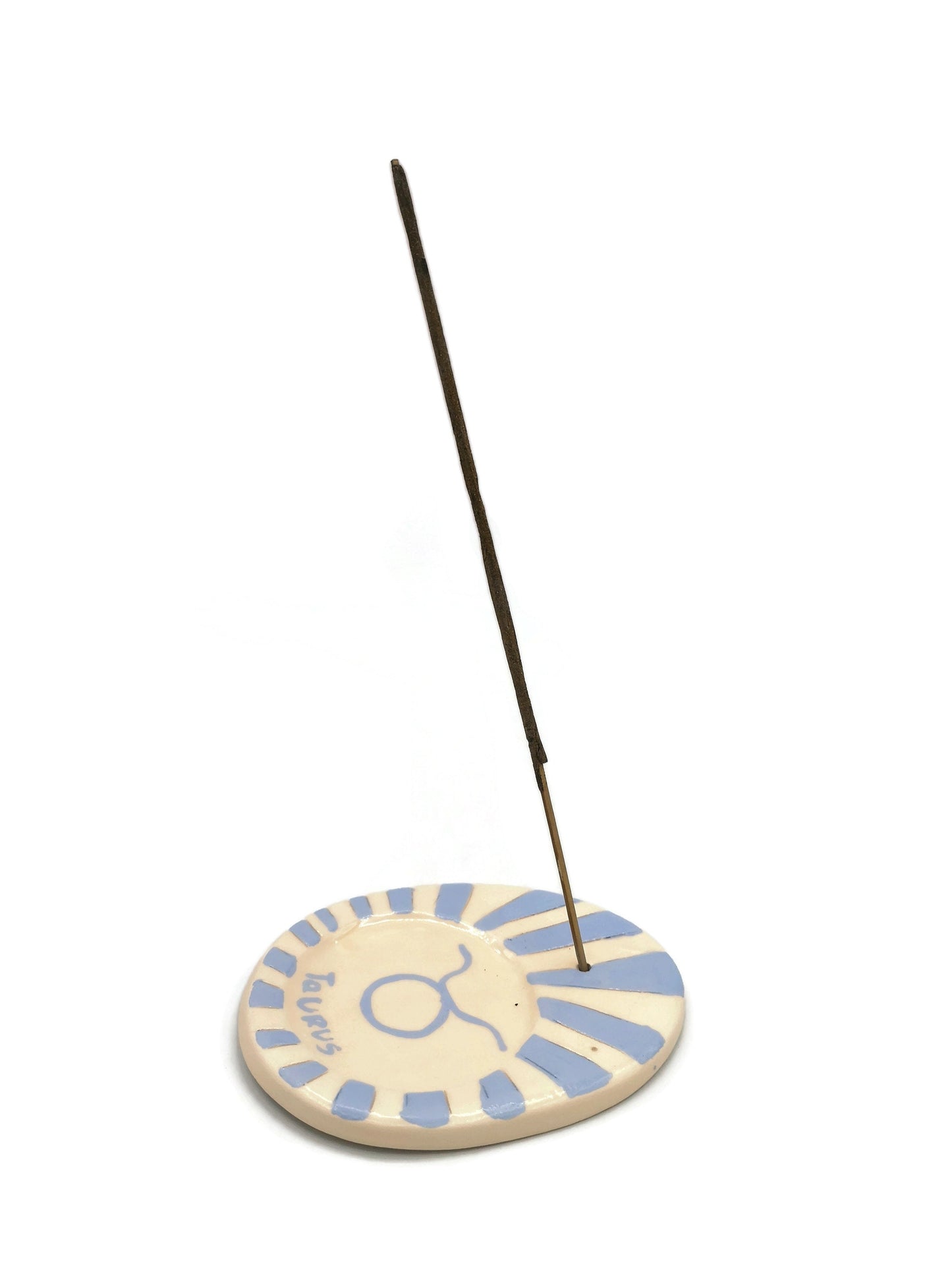 Handmade Ceramic Zodiac Incense Stick Holder, Taurus Birthday Gift For Women, Hand Painted Blue And White Clay Incense Cone Burner - Ceramica Ana Rafael