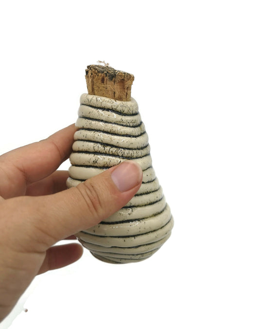 Handmade Ceramic Bottle, Pottery Vase, Housewarming Gift, Beige Miniature Bottle Textured Irregular Shape - Ceramica Ana Rafael