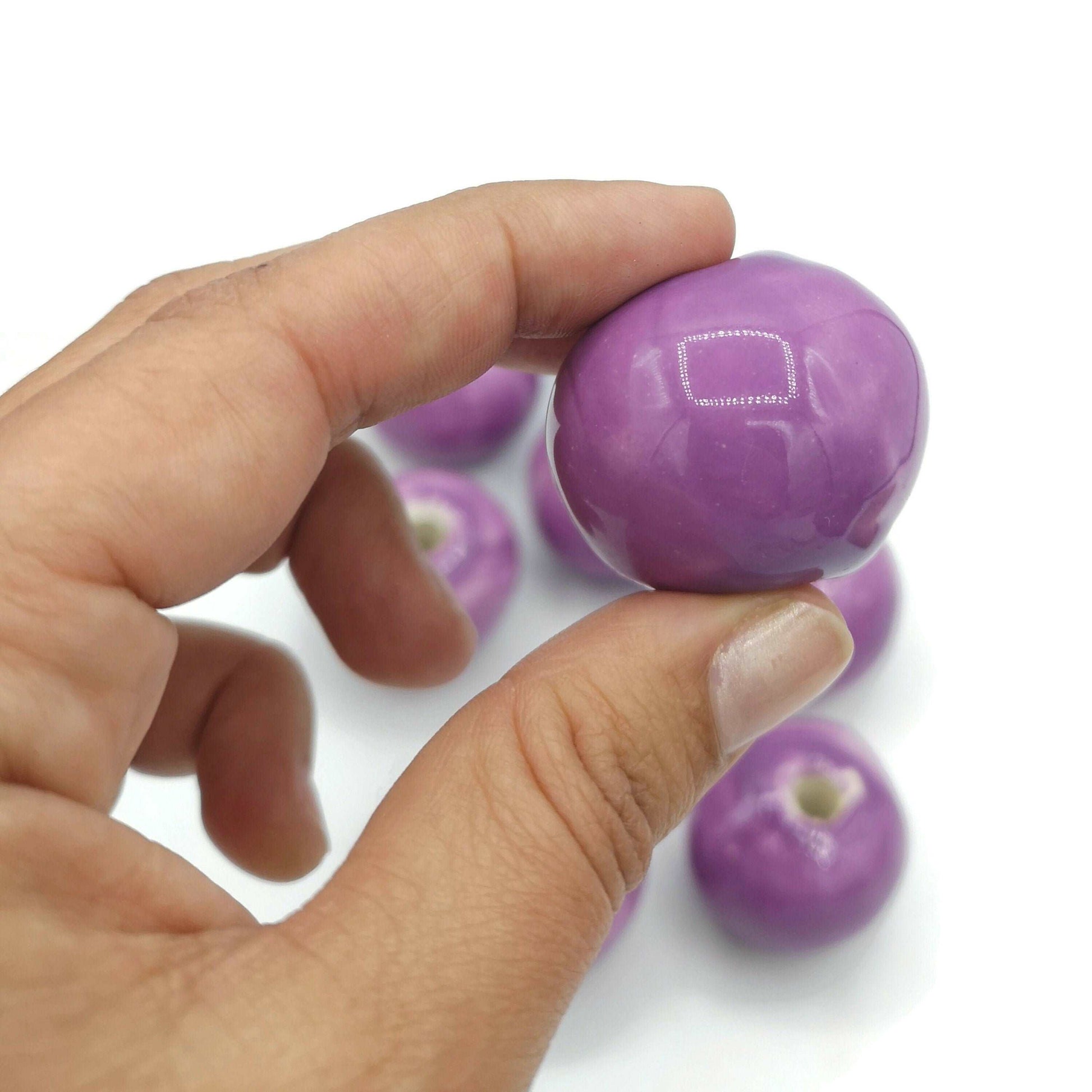 1Pc 30mm Large Hole Beads, Handmade Ceramic Beads For Macrame, Jewelry Making And Crafting, Sold Individually