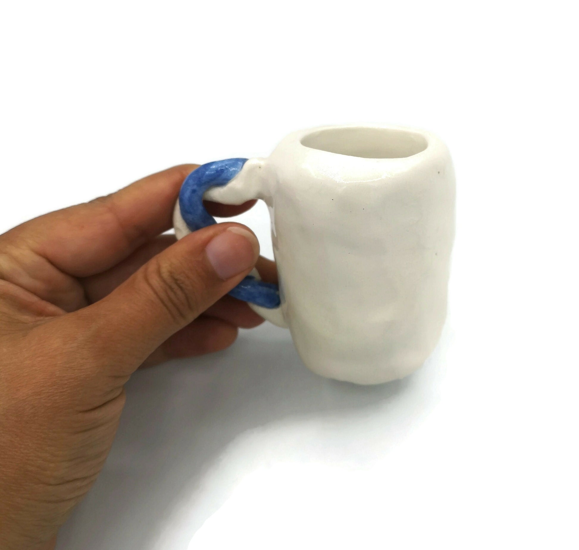 Handmade Ceramic Espresso Cup Hand Painted Blue, Fathers Day Best Gifts For Him, Coffee Lover Gift, Dad Birthday Gift - Ceramica Ana Rafael