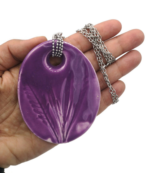 Large Pendant Necklace For Women, Statement Necklace, Mom Birthday Gift From Daughter, Lilac Necklace, Best Gifts For Her, Plant Lover Gift - Ceramica Ana Rafael