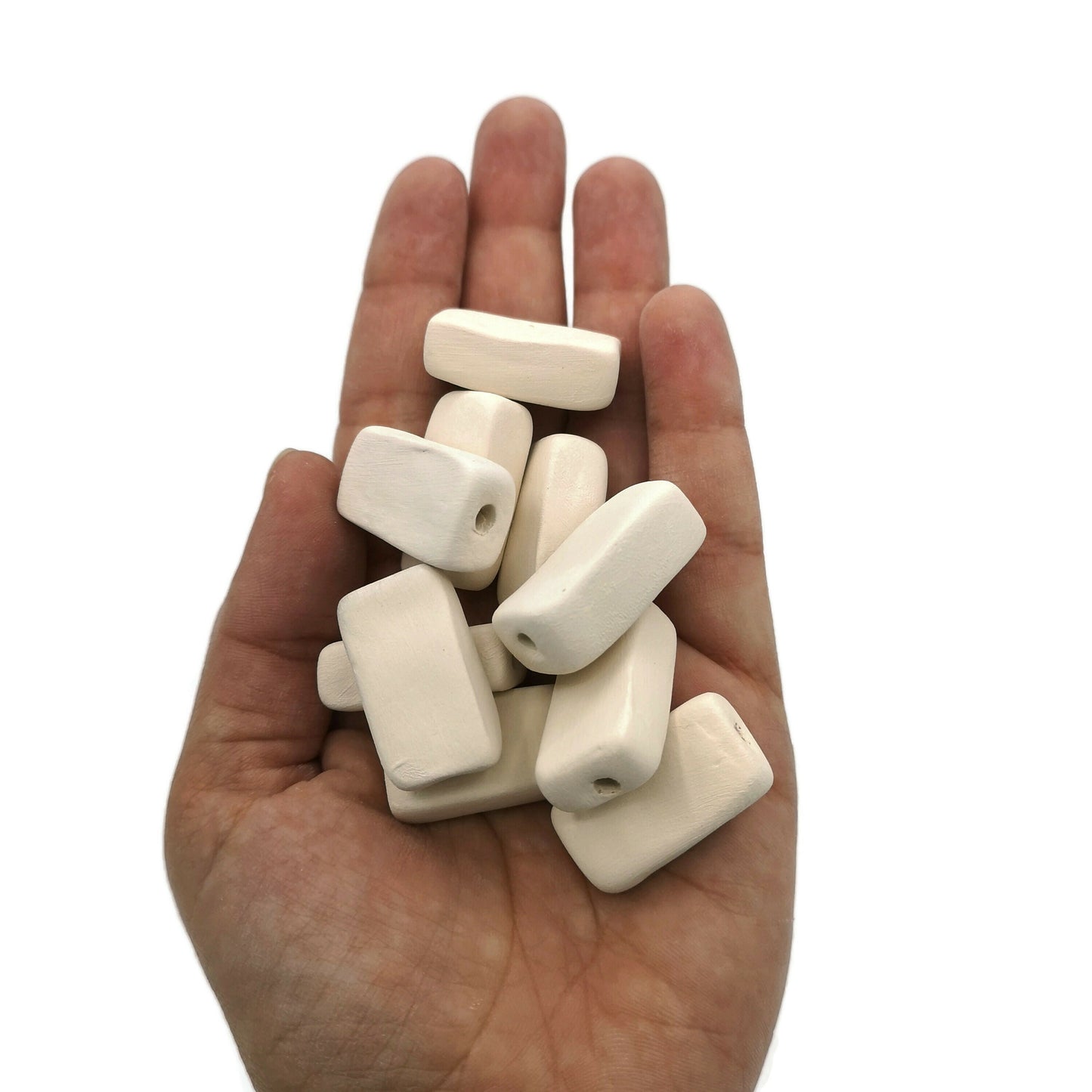 Handmade Ceramic Macrame Bisque Beads Large, Unique Rectangle Beads Ready To Paint, Best Sellers Clay Beads, Artisan Jewelry Making Beads - Ceramica Ana Rafael