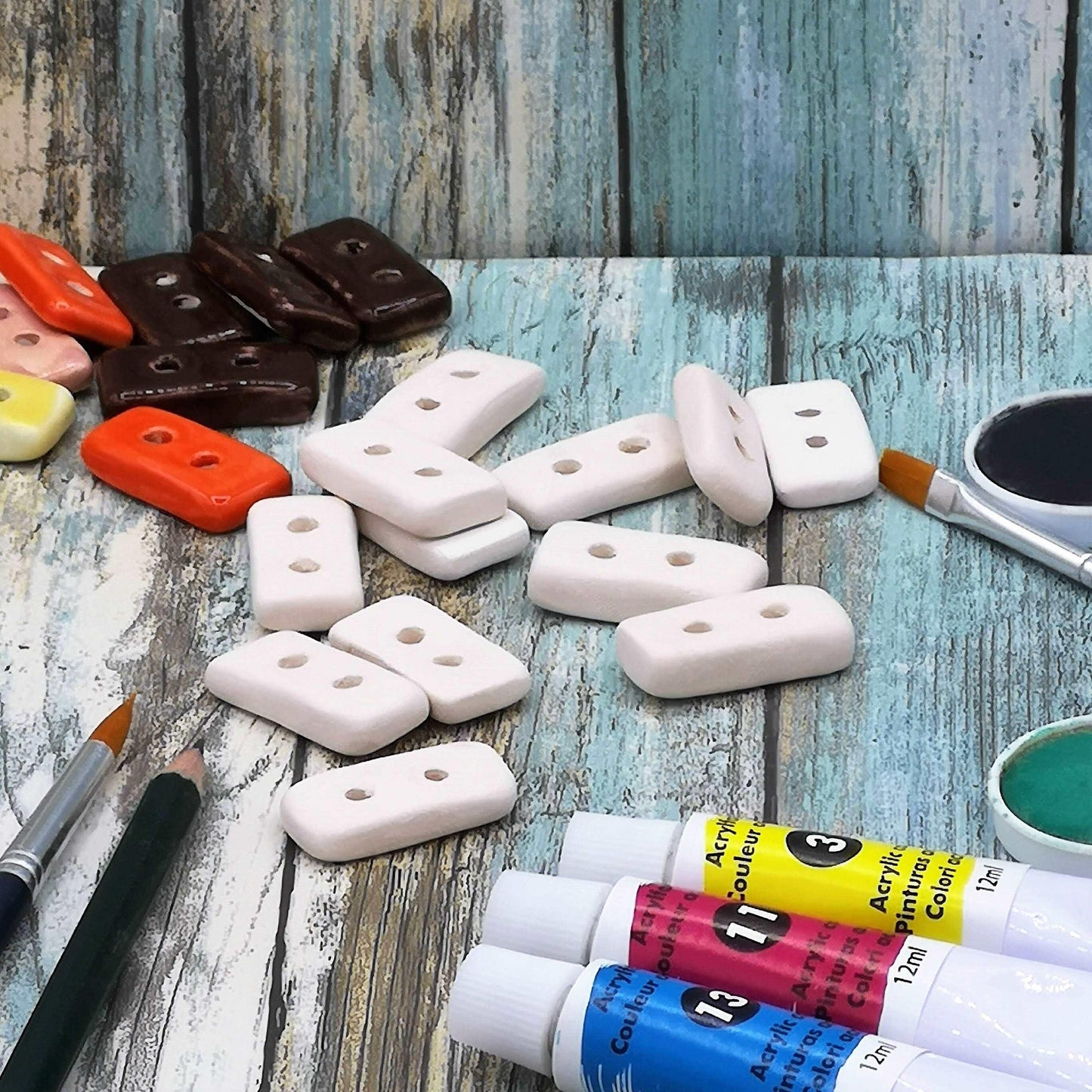 12Pc Handmade Ceramic Bisque Button lot Ready To Paint, Flatback Sewing Buttons For Coat, Unpainted Ceramics To Paint, Diy Craft Kit