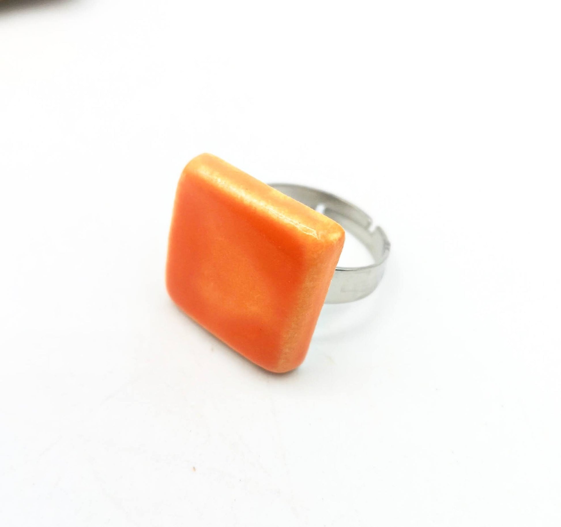 Handmade Ceramic Geometric Ring For Women, Stainless Steel Adjustable Ring, Porcelain Best 9th Anniversary Gifts For Her, Unique Chunky Ring - Ceramica Ana Rafael
