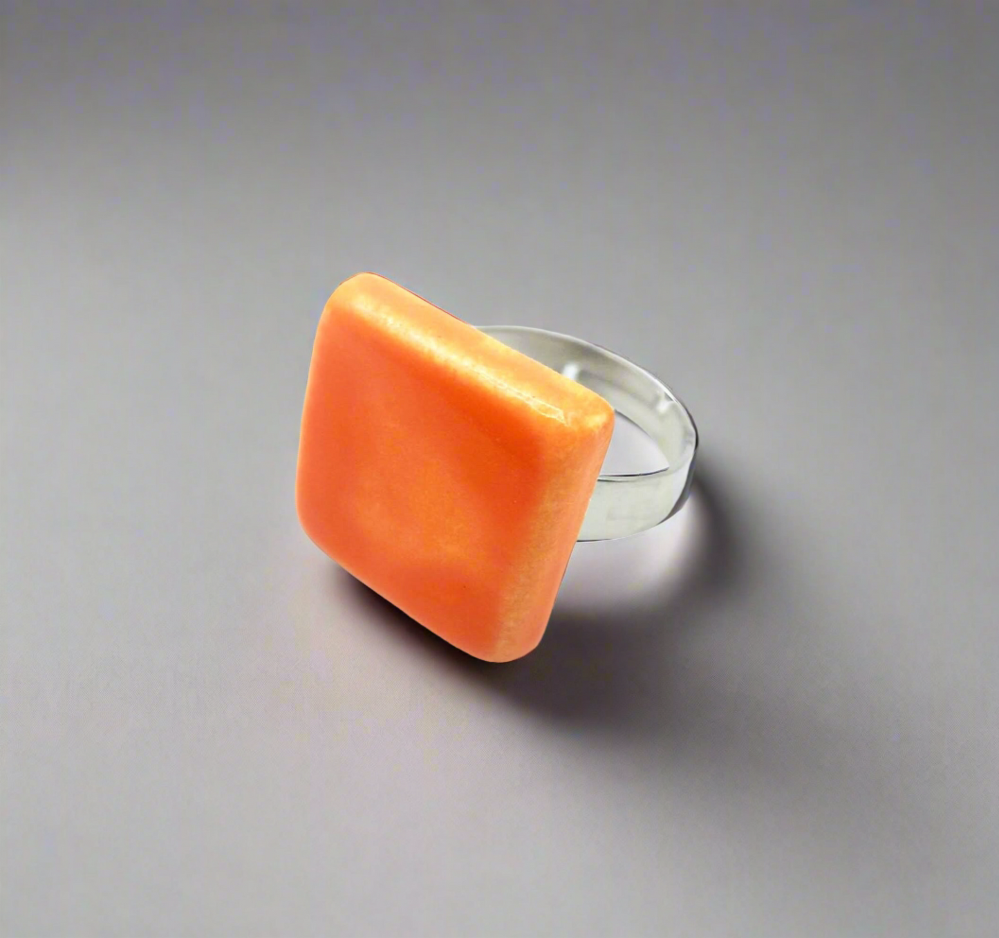 Handmade Ceramic Geometric Ring For Women, Stainless Steel Adjustable Ring, Porcelain Best 9th Anniversary Gifts For Her, Unique Chunky Ring