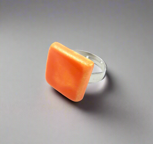 Handmade Ceramic Geometric Ring For Women, Stainless Steel Adjustable Ring, Porcelain Best 9th Anniversary Gifts For Her, Unique Chunky Ring