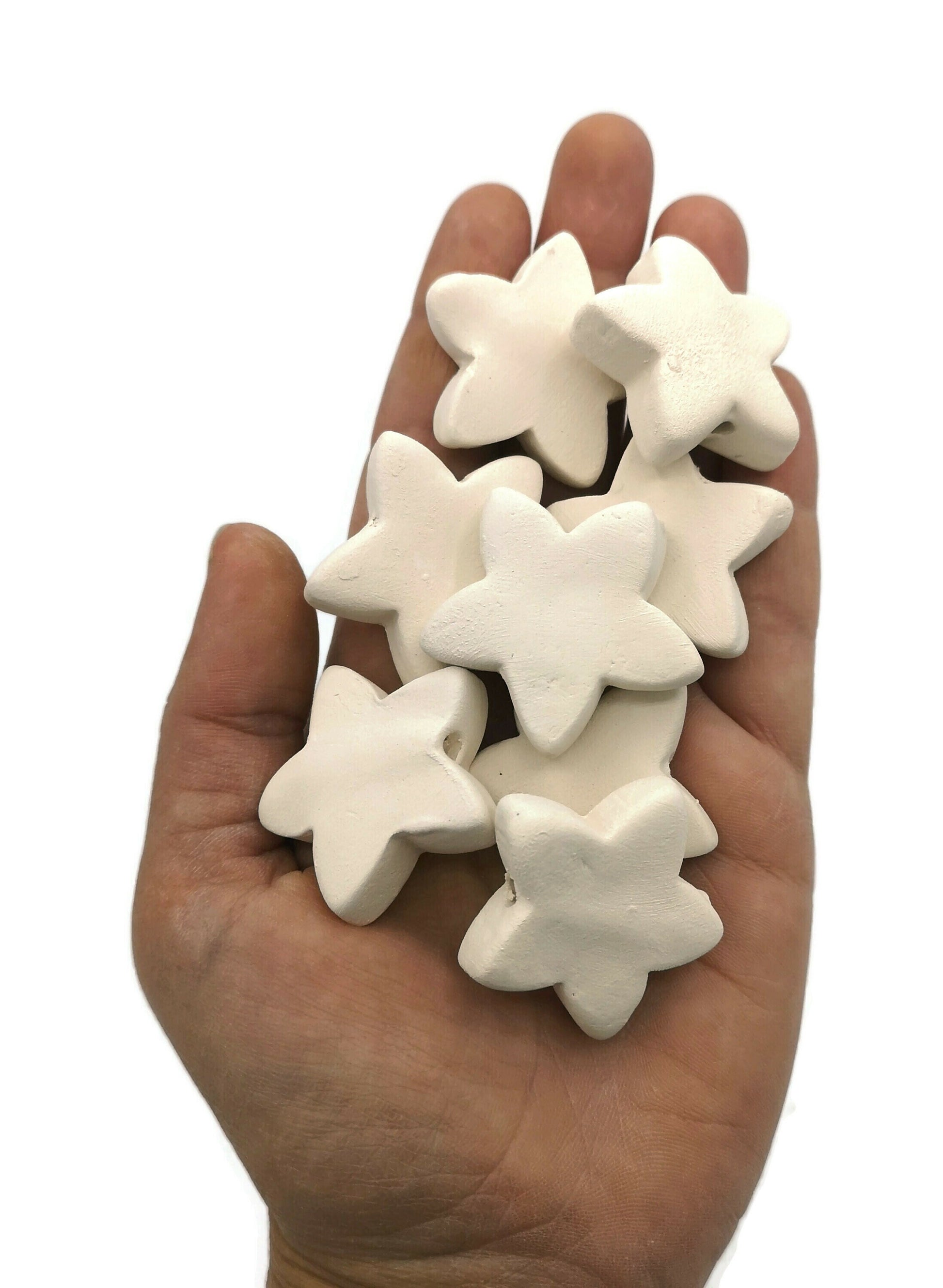 Handmade ceramic bisque beads set for jewelry making, Unfinished Star Beads blank ready to paint - Ceramica Ana Rafael