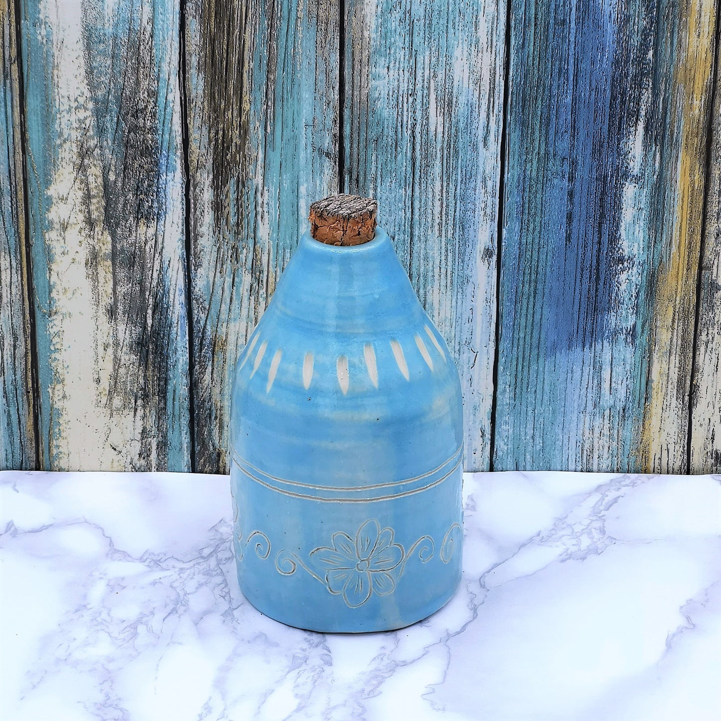 Handmade Ceramic Turquoise Blue Bottle With Natural Cork Stopper, Housewarming Gift First Home, Decorative Mothers Day Gift For Grandma - Ceramica Ana Rafael