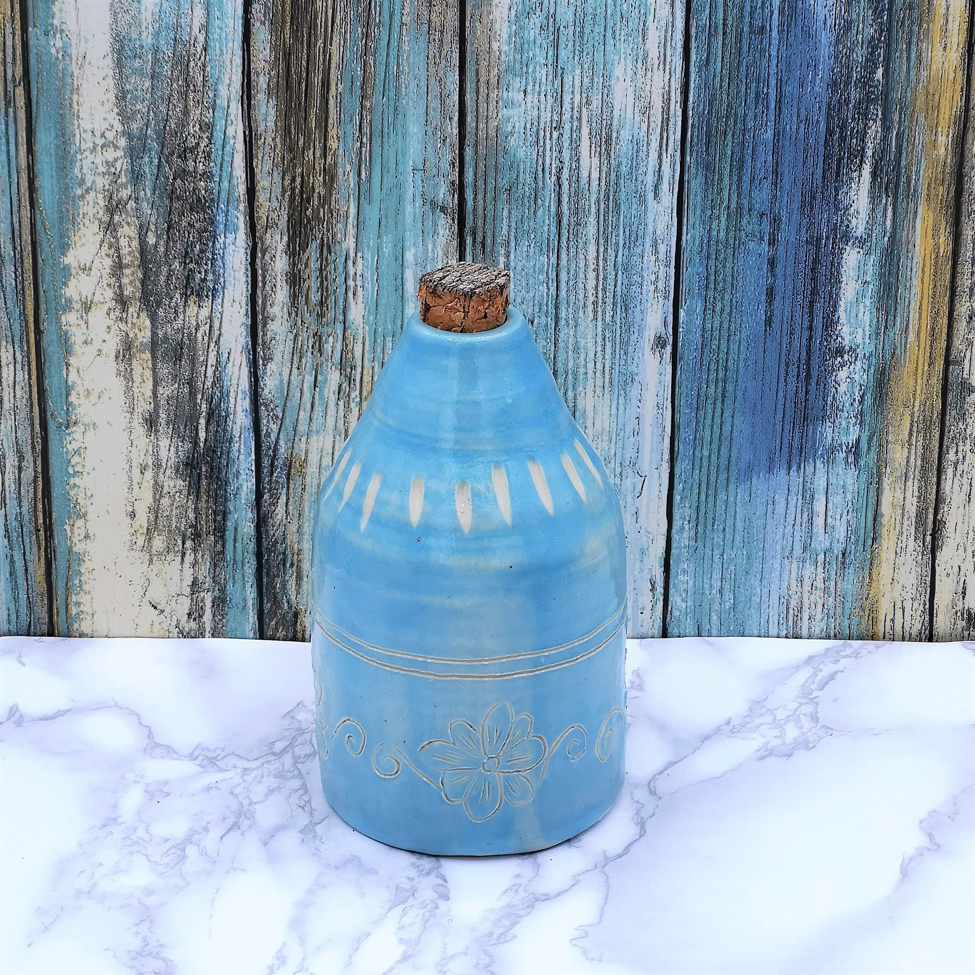 Handmade Ceramic Turquoise Blue Bottle With Natural Cork Stopper, Housewarming Gift First Home, Decorative Mothers Day Gift For Grandma - Ceramica Ana Rafael