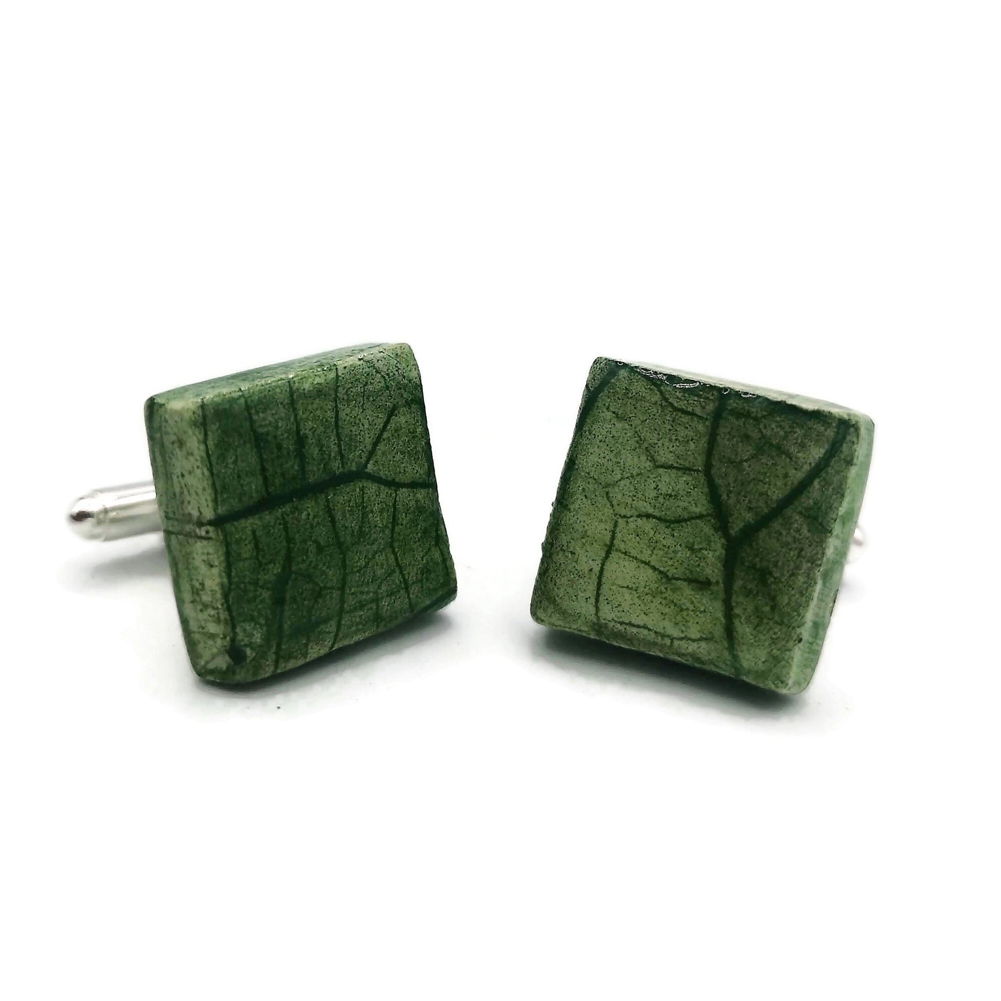 Handmade Ceramic Cufflinks For Dad, Plant Lovers Gift, 9th anniversary gift for boyfriend, Unique Style Everyday Porcelain Cufflinks - Ceramica Ana Rafael
