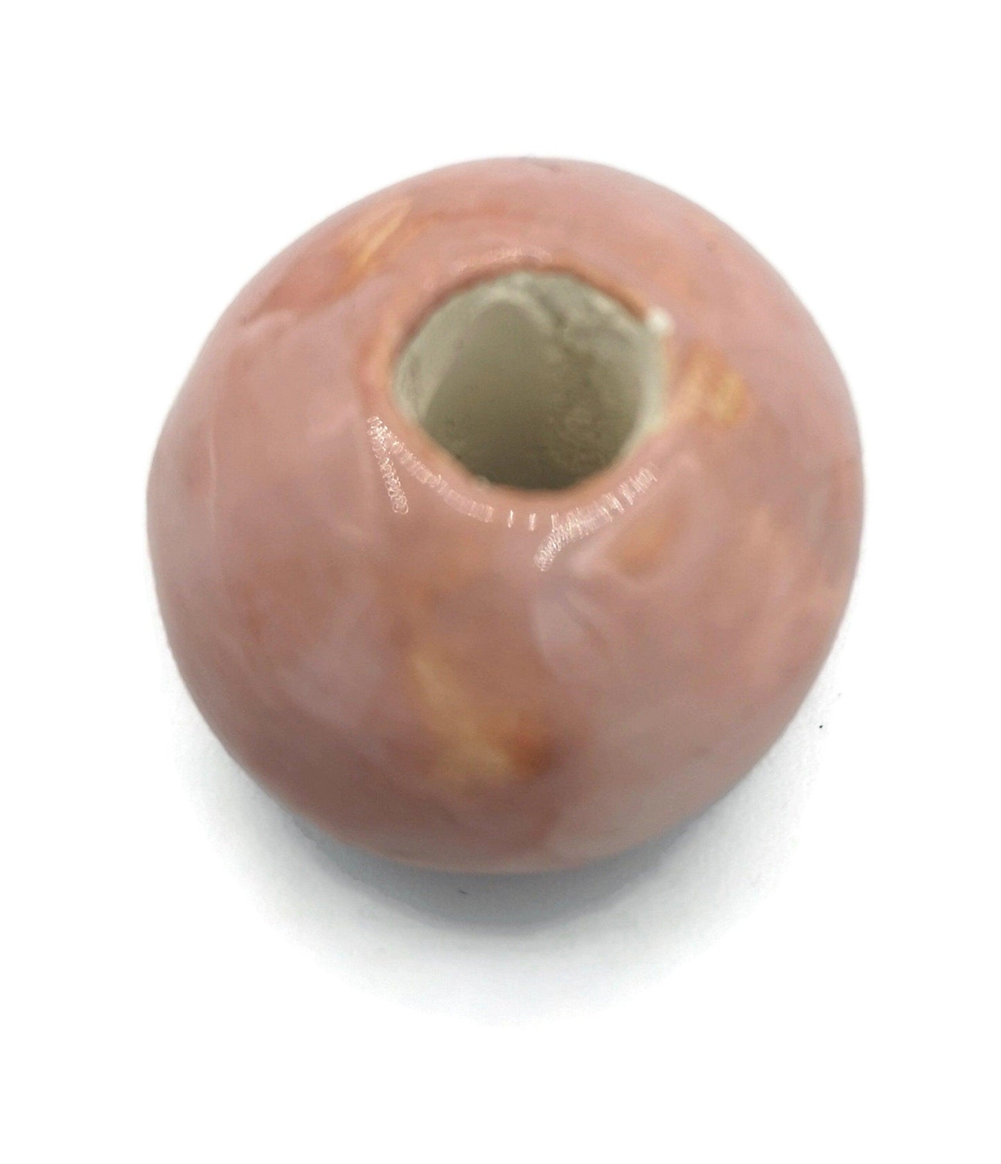 1 Pc Coral Pink Handmade Ceramic Beads Large Hole, Clay Beads For Macrame Or Jewelry Making, Giant Beads - Ceramica Ana Rafael