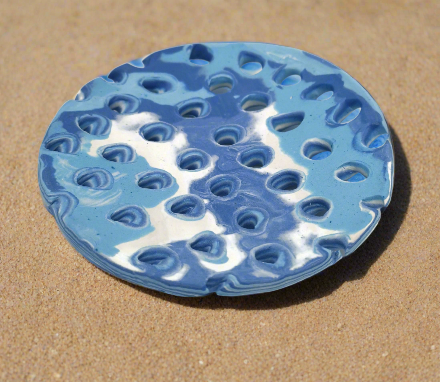 Handmade Ceramic Soap Dish – Self-Draining Matte Blue Pottery Holder