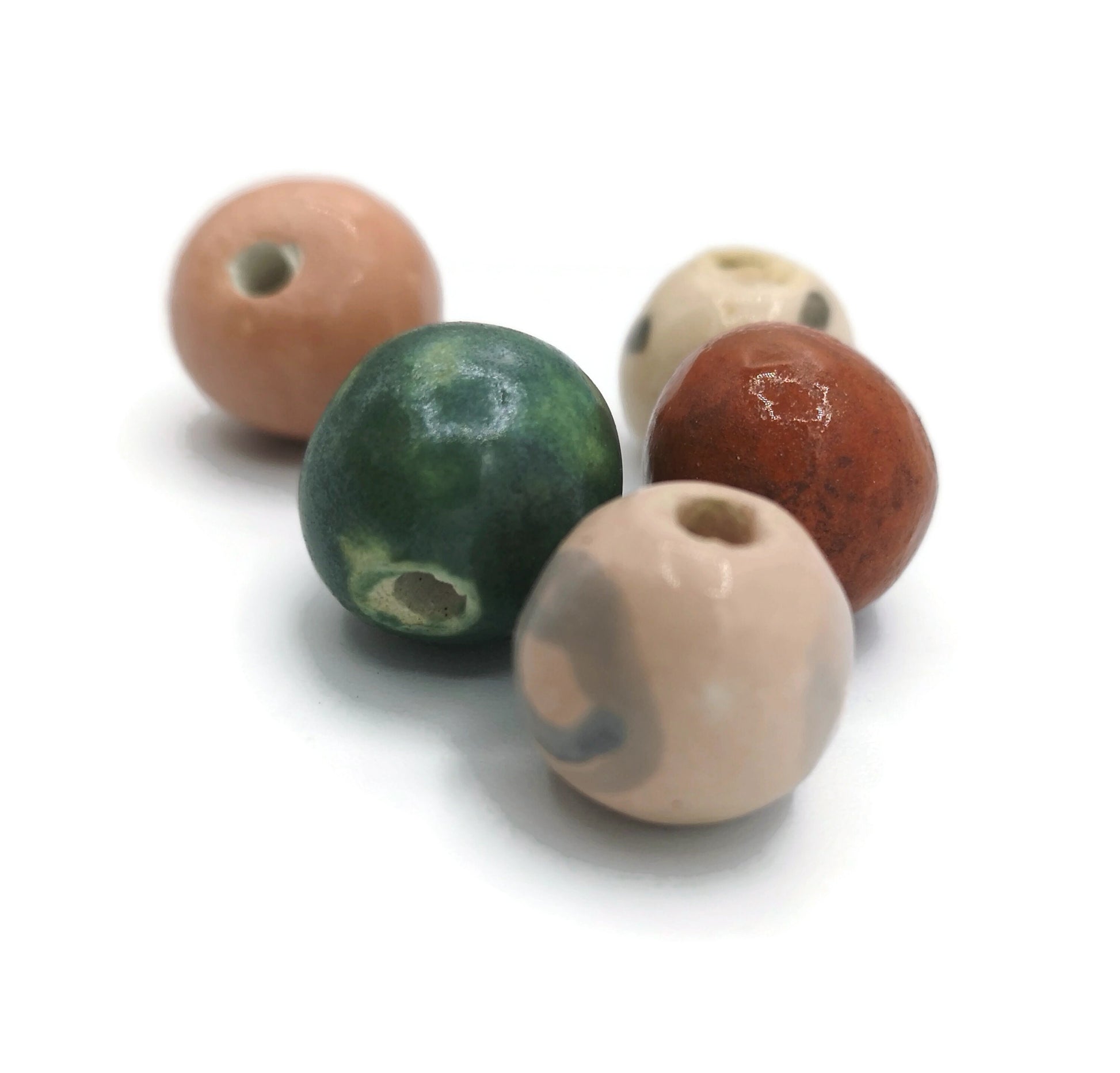 5Pc 15mm Handmade Ceramic Round Macrame Beads large Hole 2mm, Mixed Craft Beads Decorative for Jewelry Making, Assorted Clay Beads - Ceramica Ana Rafael