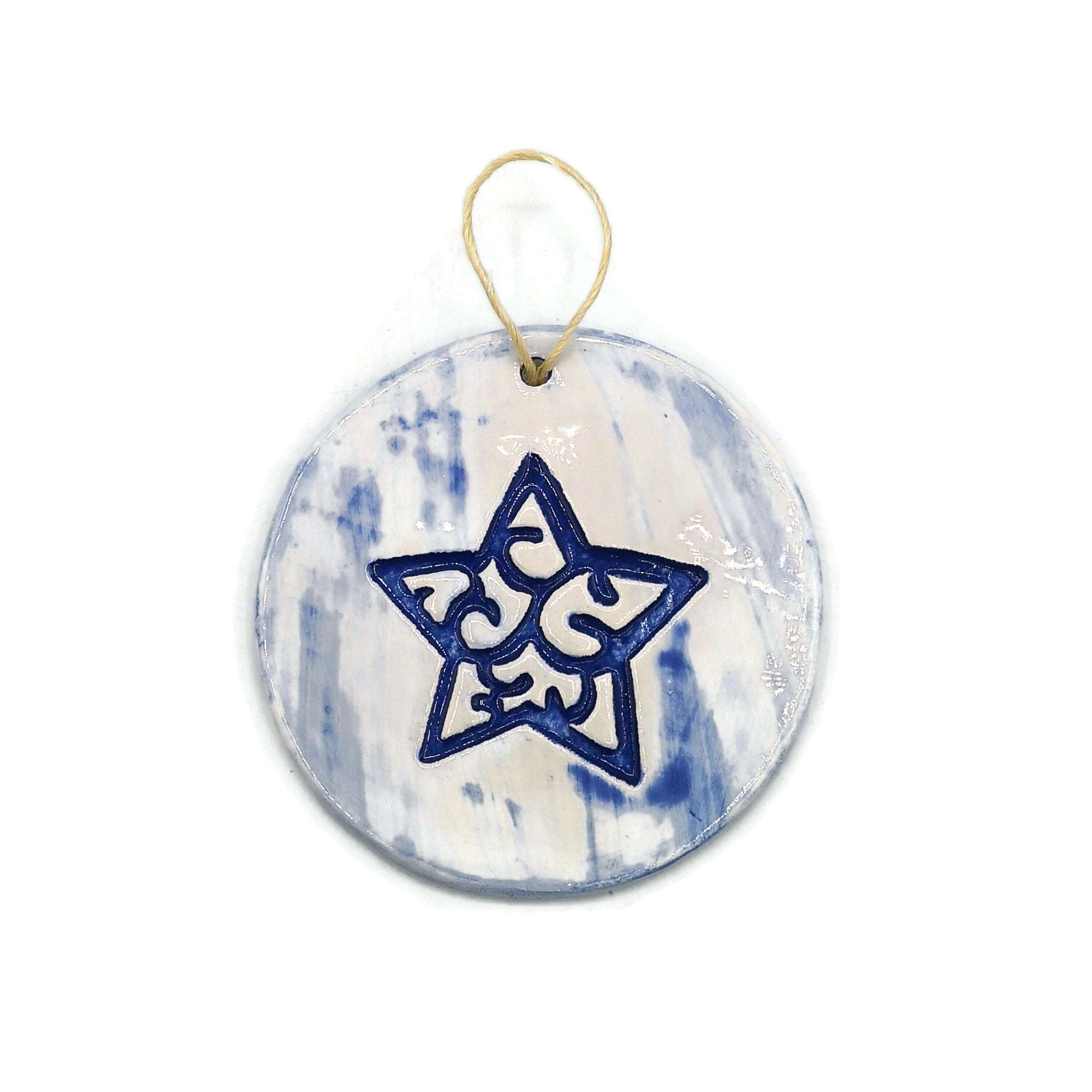 1Pc Blue Star Ornament, Ceramic Wall Hanging, Celestial Wall Decor, Christmas Decoration Trending Now, Best Sellers Handmade Wall Art