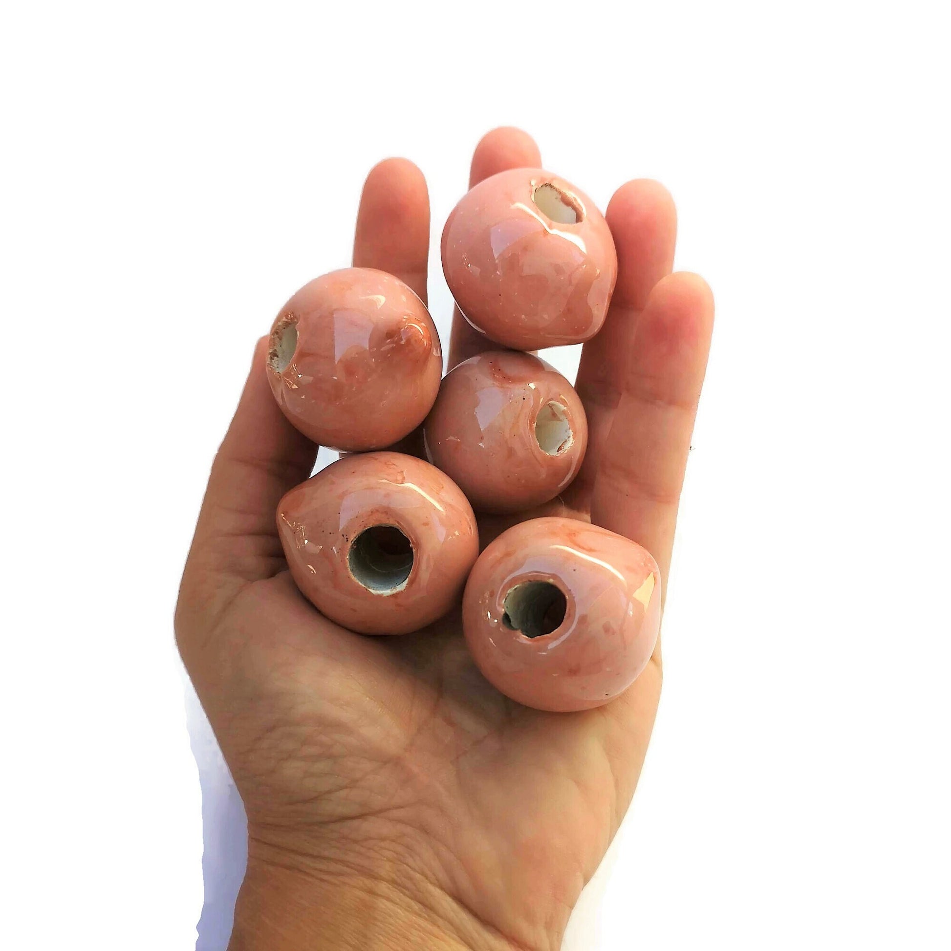 5Pc Macrame Ceramic Beads Large Hole, Handmade Bubblegum Beads, Decorative Unique Jumbo Round Clay Beads For Crafts And Jewelry Making - Ceramica Ana Rafael