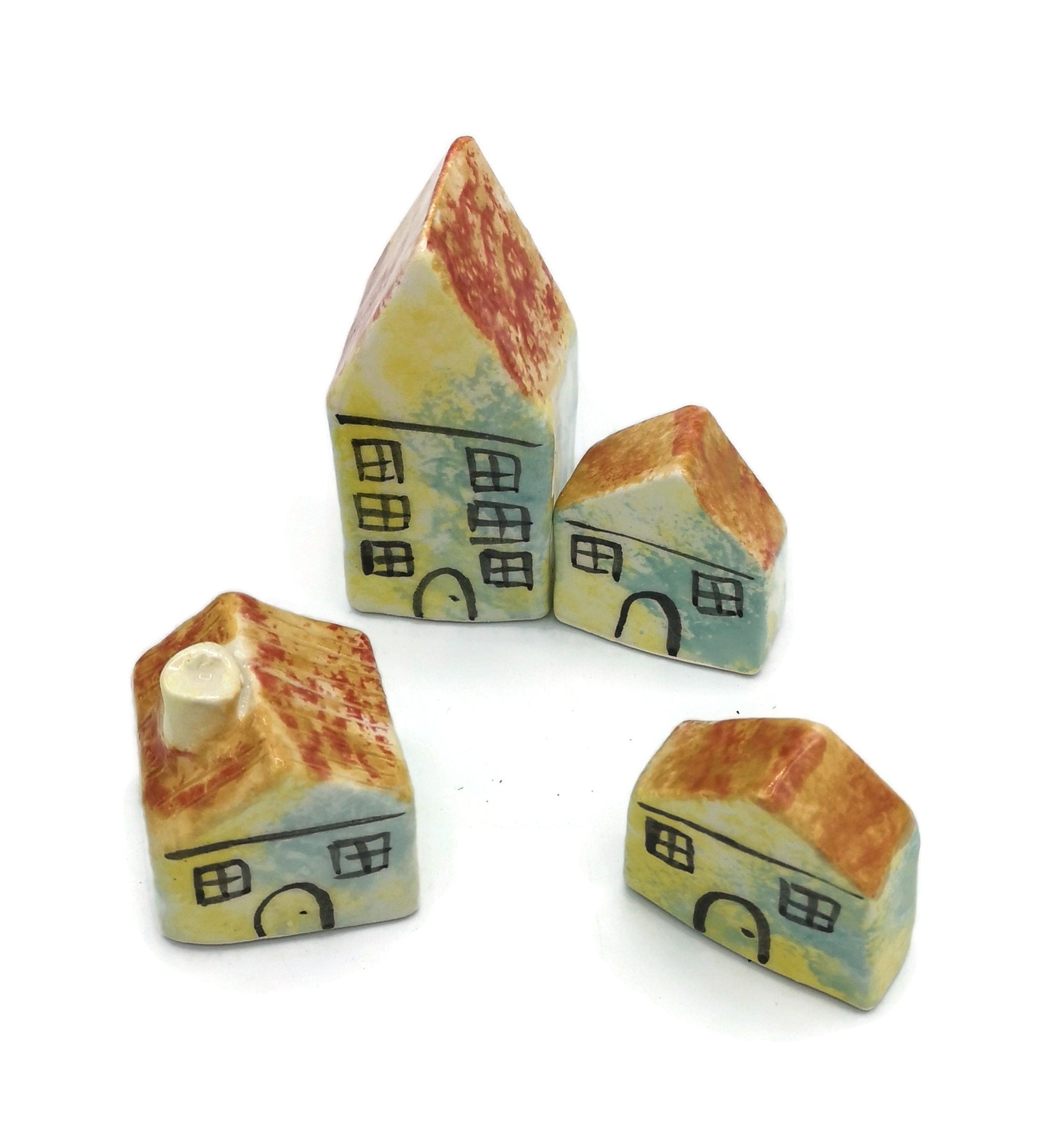 MINIATURE HOUSE, CLAY Sculpture, Set of 4 Ceramic Tiny House, Fathers Day Gift, Housewarming Gift First Home - Ceramica Ana Rafael