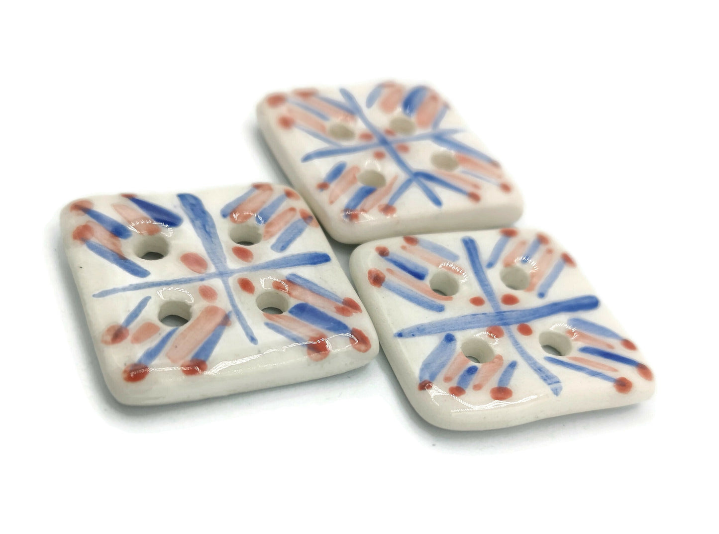 3Pcs 30mm Extra Large Buttons Square Shaped Fancy Clay Buttons, Handmade Ceramic Jacket Cute Buttons For Blouse, Hand Painted Coat Buttons - Ceramica Ana Rafael