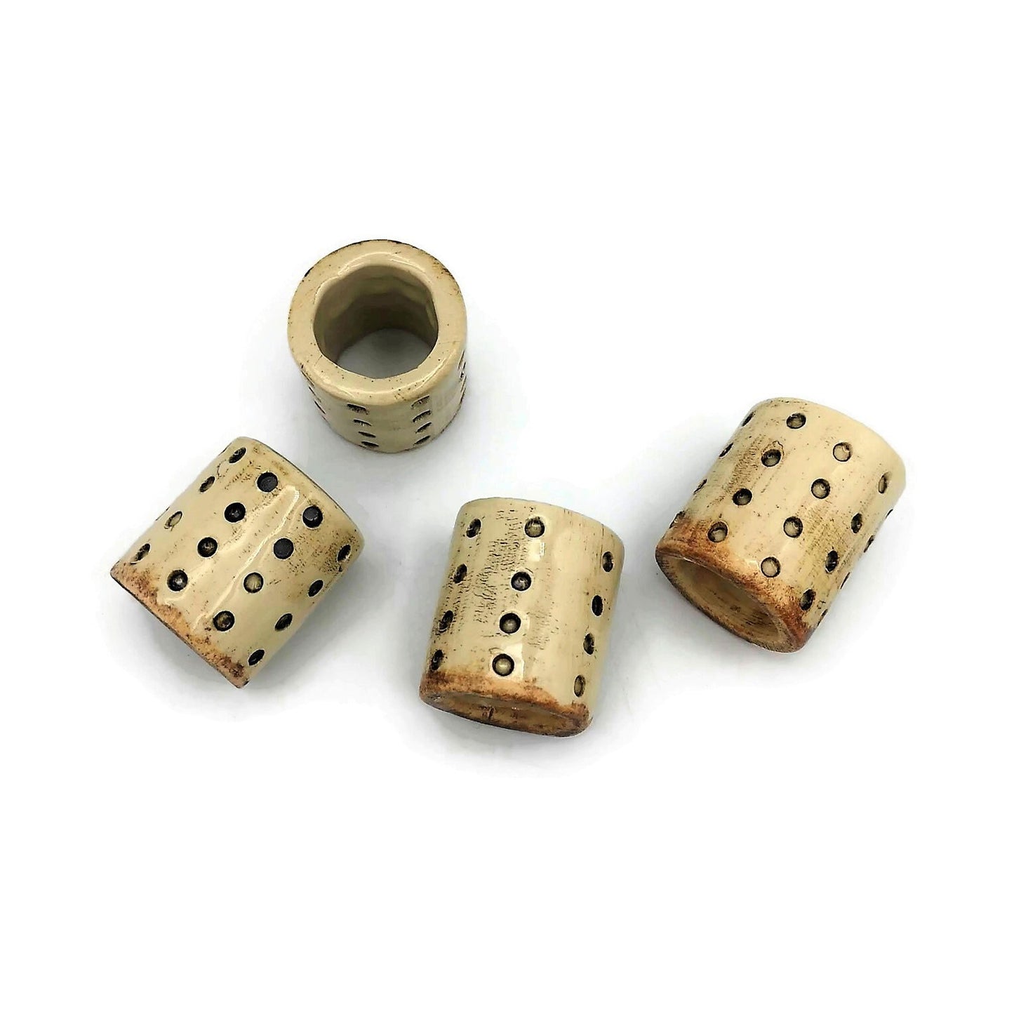 4Pc Large Beads 35 mm (1.4 inches). Rustic Ceramic Big Hole Tube Beads For Macrame, Chunky Beads Textured For Plant Hanger and Home Decor - Ceramica Ana Rafael