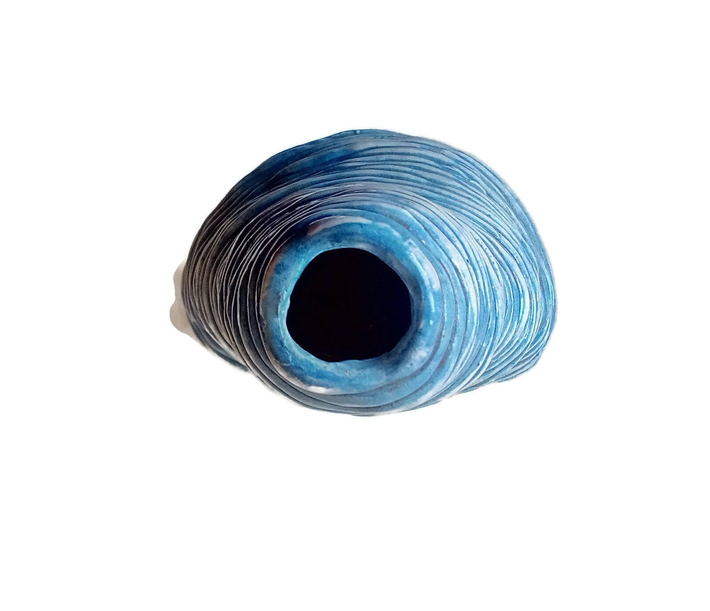 Sculptural Textured Blue Handmade Ceramic Vase, Unique Tall Vase With Organic Shape, Wedding Gift For Couple, New Home Gift - Ceramica Ana Rafael