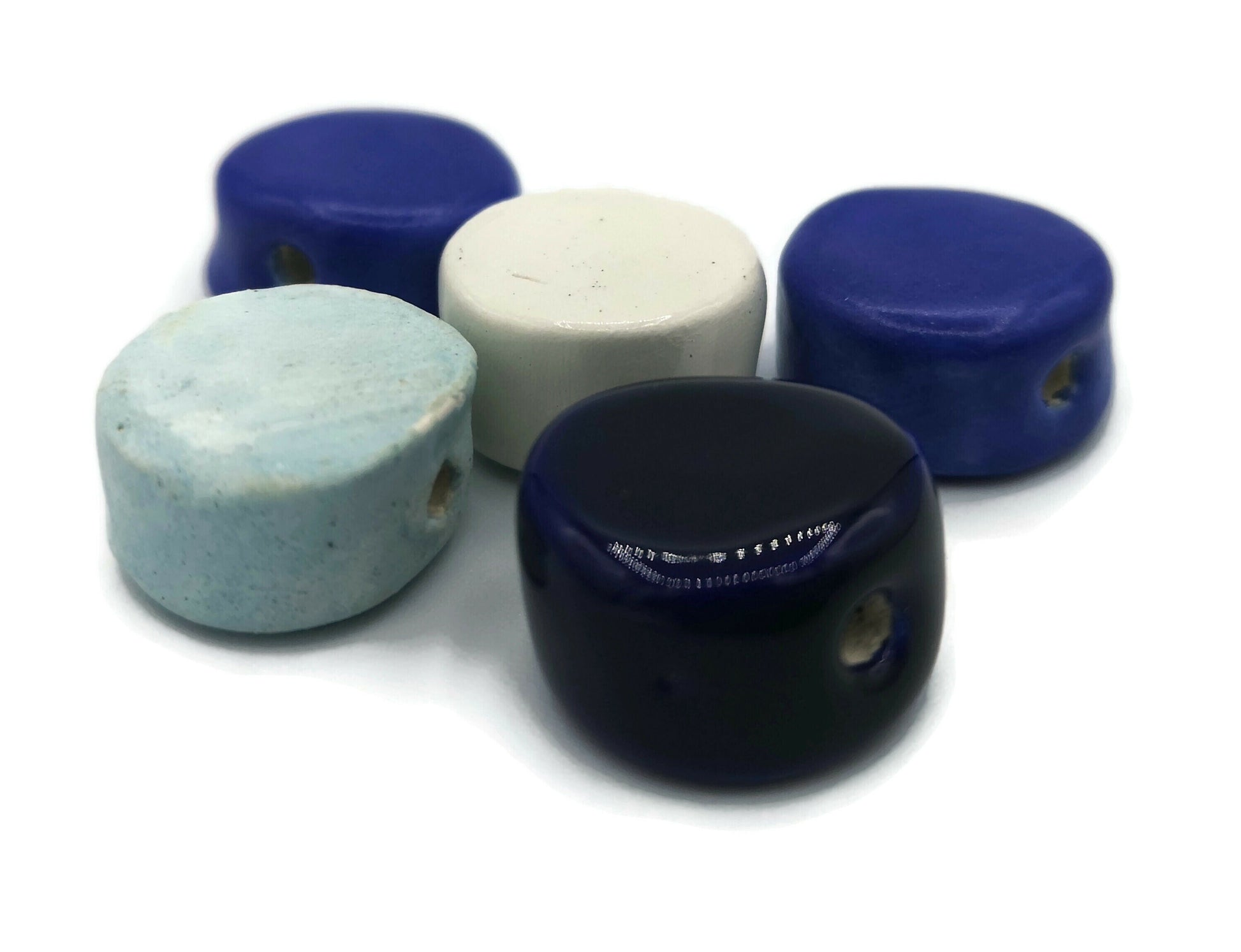 5Pcs Large Ceramic Beads, Royal Blue 20mm Coin Beads for Handmade Jewelry Making, Assorted Clay Components - Ceramica Ana Rafael