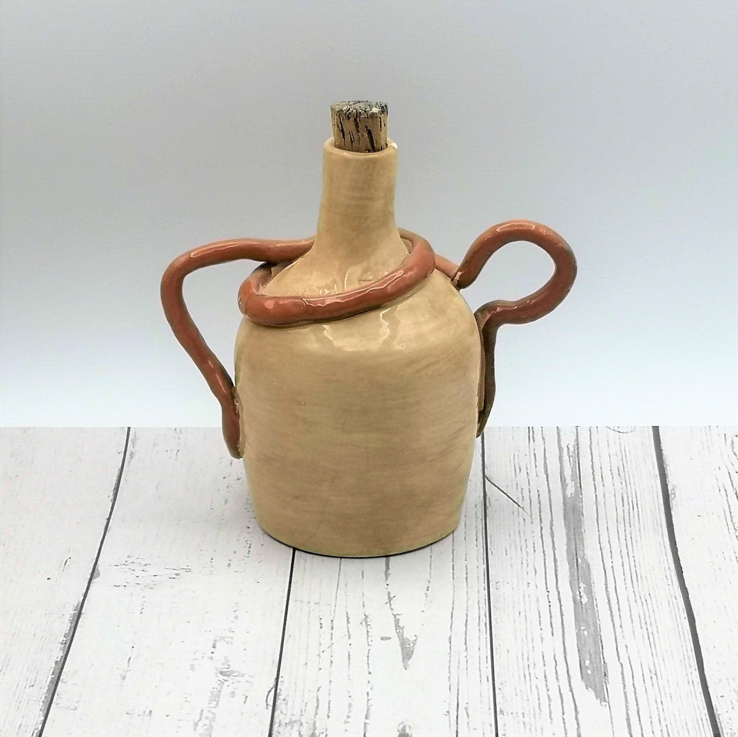 Handmade Ceramic Bottle With Cork Stopper, First Home Gift, Pottery Vase With Hand Built Sculptural Handles, Mom Birthday Gift From Daughter - Ceramica Ana Rafael