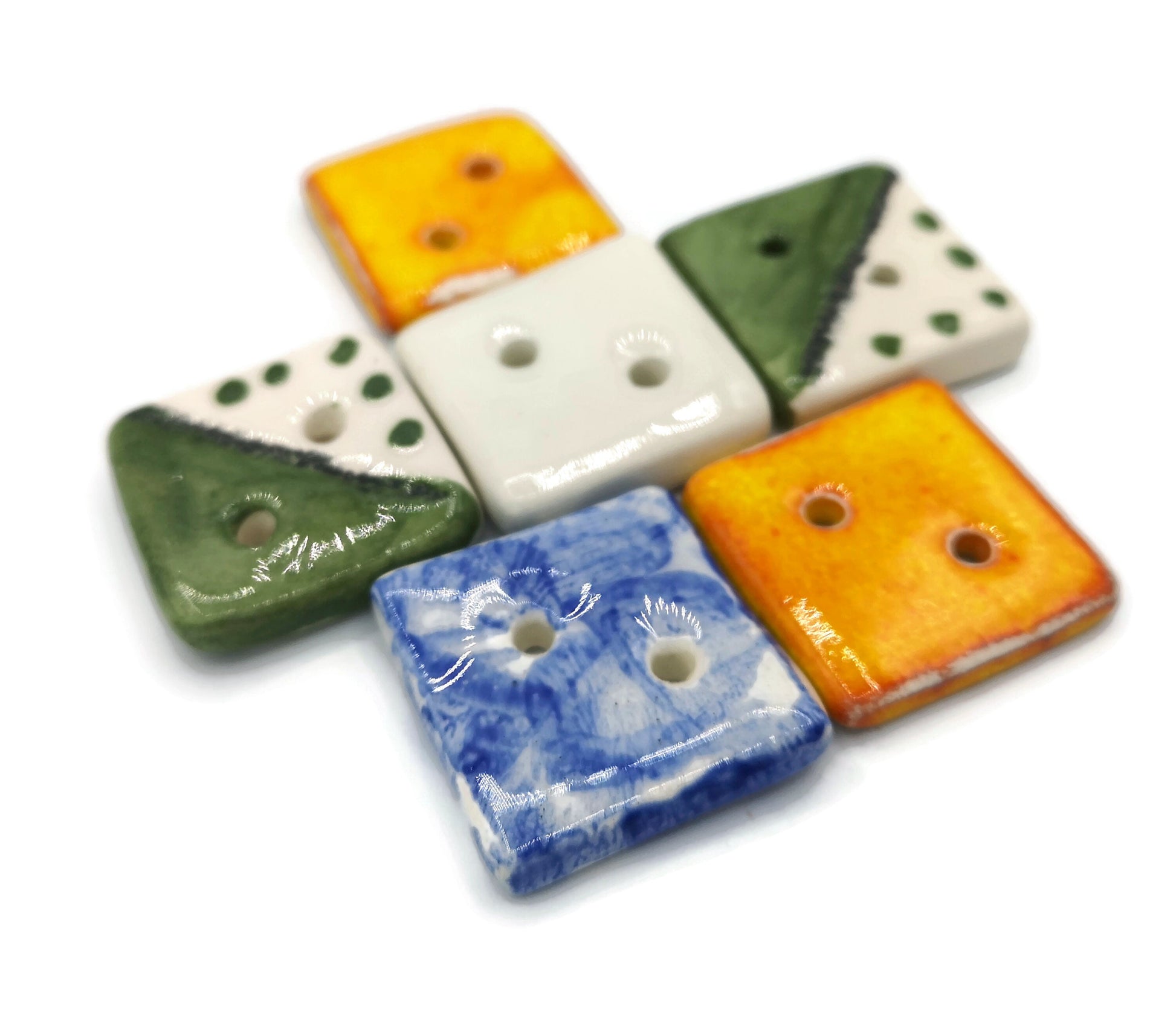 6Pc 30mm Extra Large Square Sewing Buttons For Crafts, Handmade Ceramic Sewing Supplies And Notions, Cute Strange And Unusual Hand Painted - Ceramica Ana Rafael