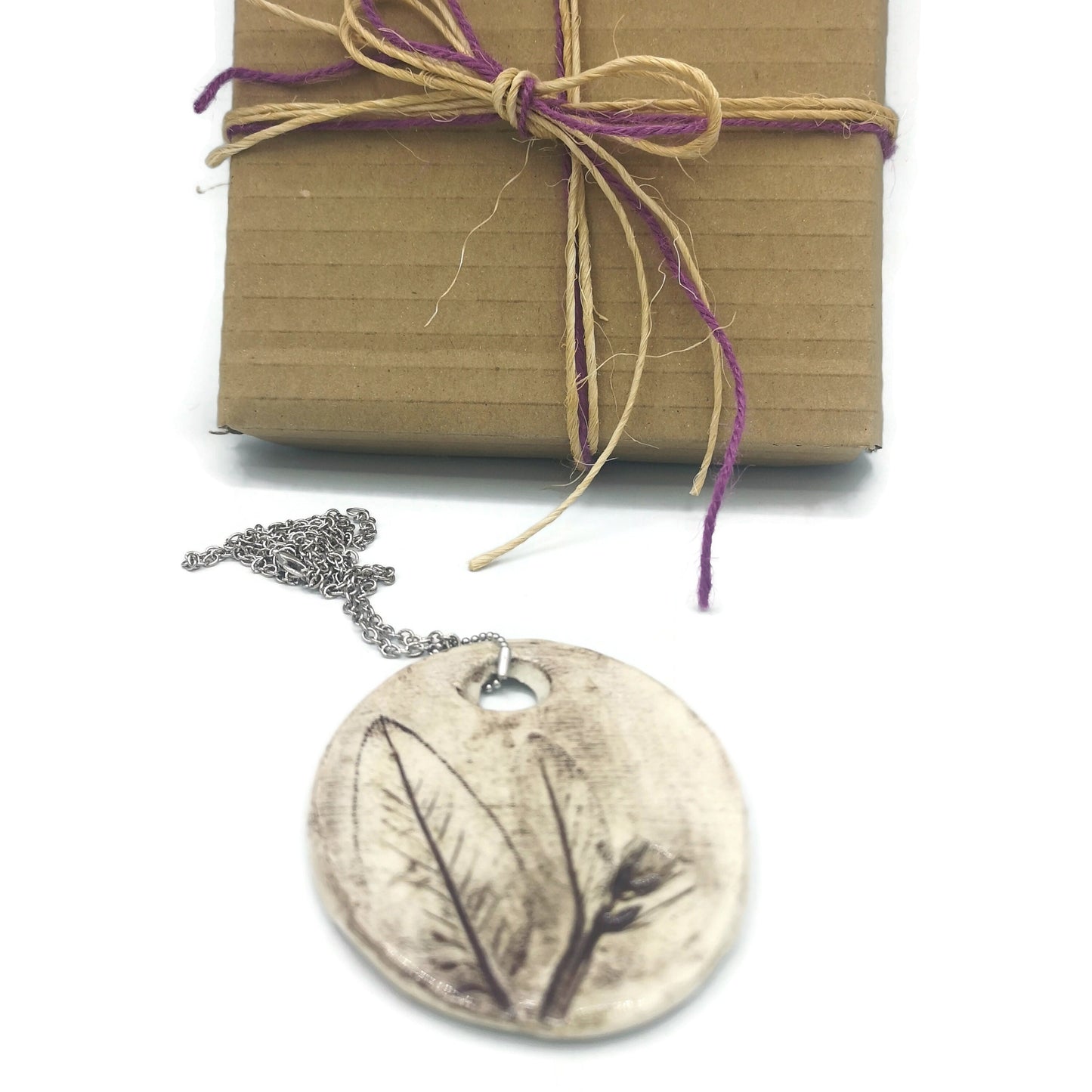 Sage Leaf Necklace For Women, Pendant Necklace, Statement Necklace, Everyday Necklace 9 Years Anniversary Gift For Wife - Ceramica Ana Rafael