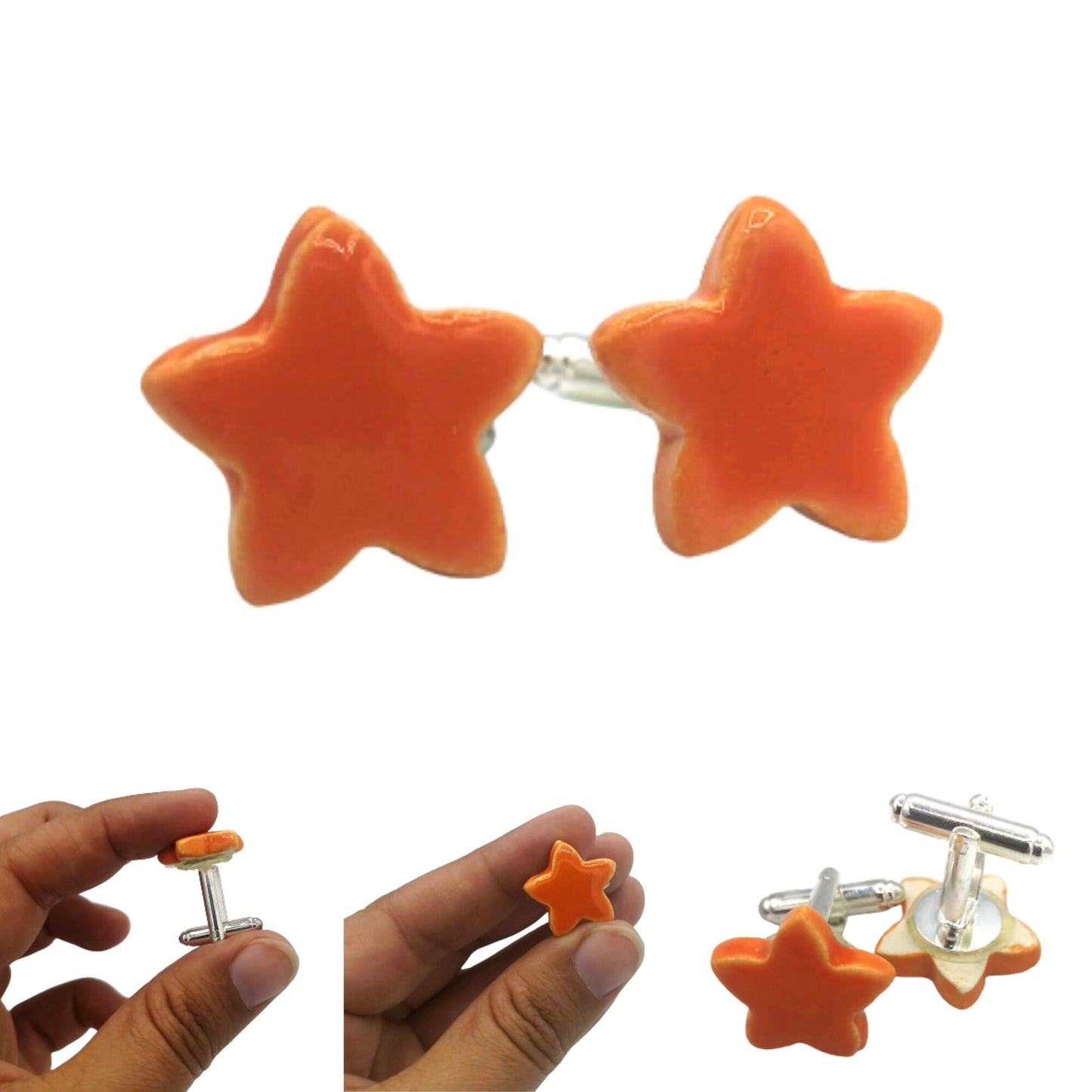 Star Cufflinks For Men, 9th Wedding Anniversary Gift For Husband, Celestial Fathers Day Gift From Daughter, Cute Boyfriend Gift - Ceramica Ana Rafael
