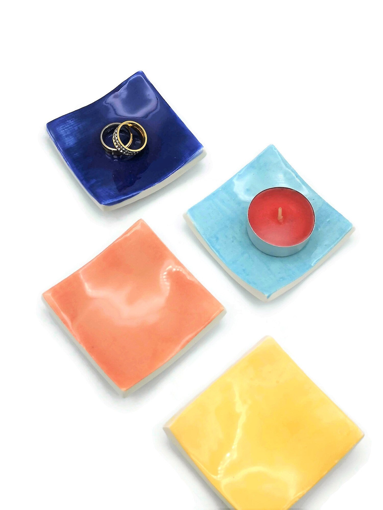 Handmade Ceramic Bowls Square Pottery Teabag Holder For Home Decor, Clay Spoon Holder for Kitchen, Ring Or Candle Holder Gift For Her - Ceramica Ana Rafael