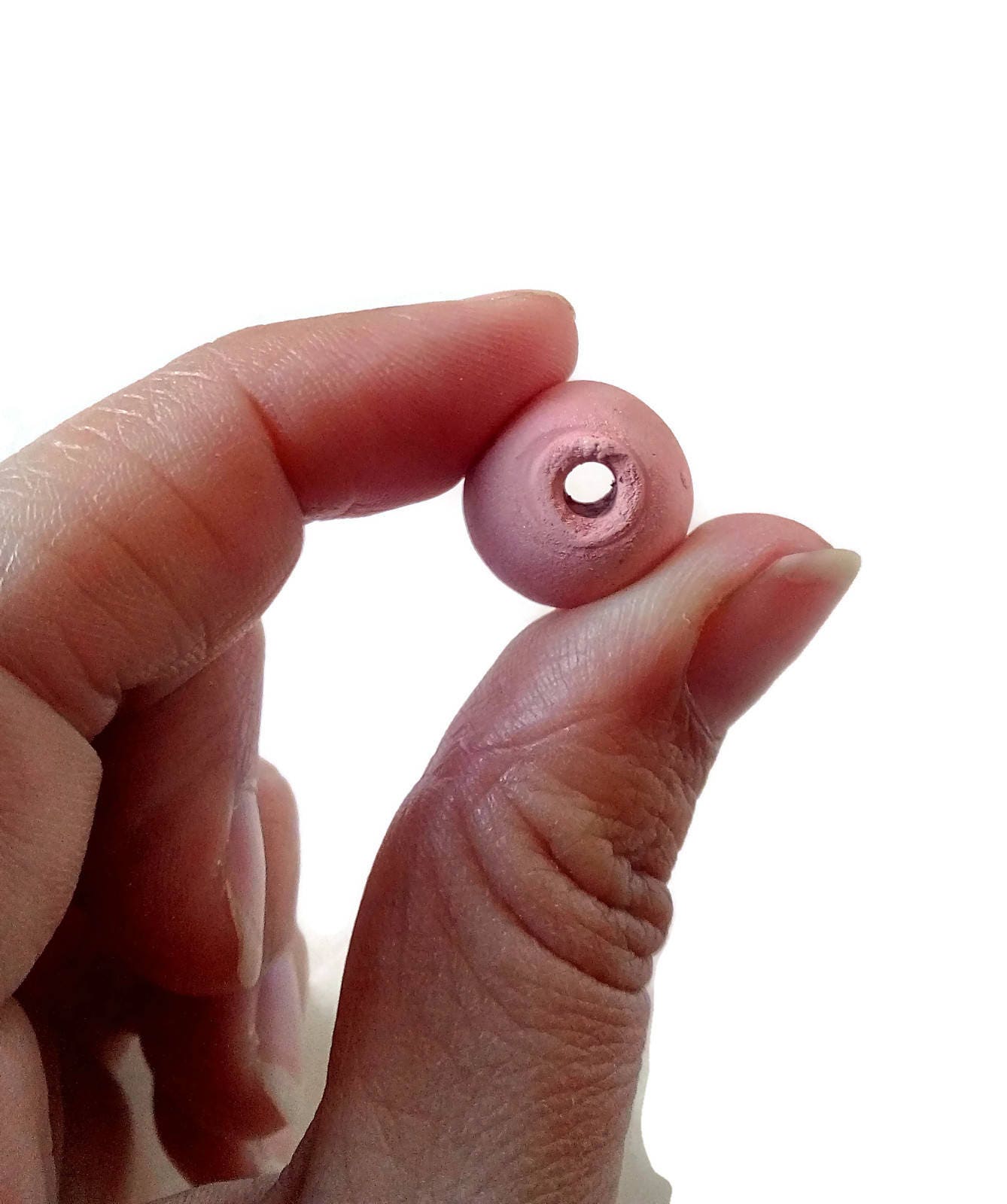 10Pc 15mm Pale Pink Clay Beads For Jewelry Making, Handmade Ceramic Macrame Beads Large Hole 2mm, Round Unique Porcelain Beads - Ceramica Ana Rafael