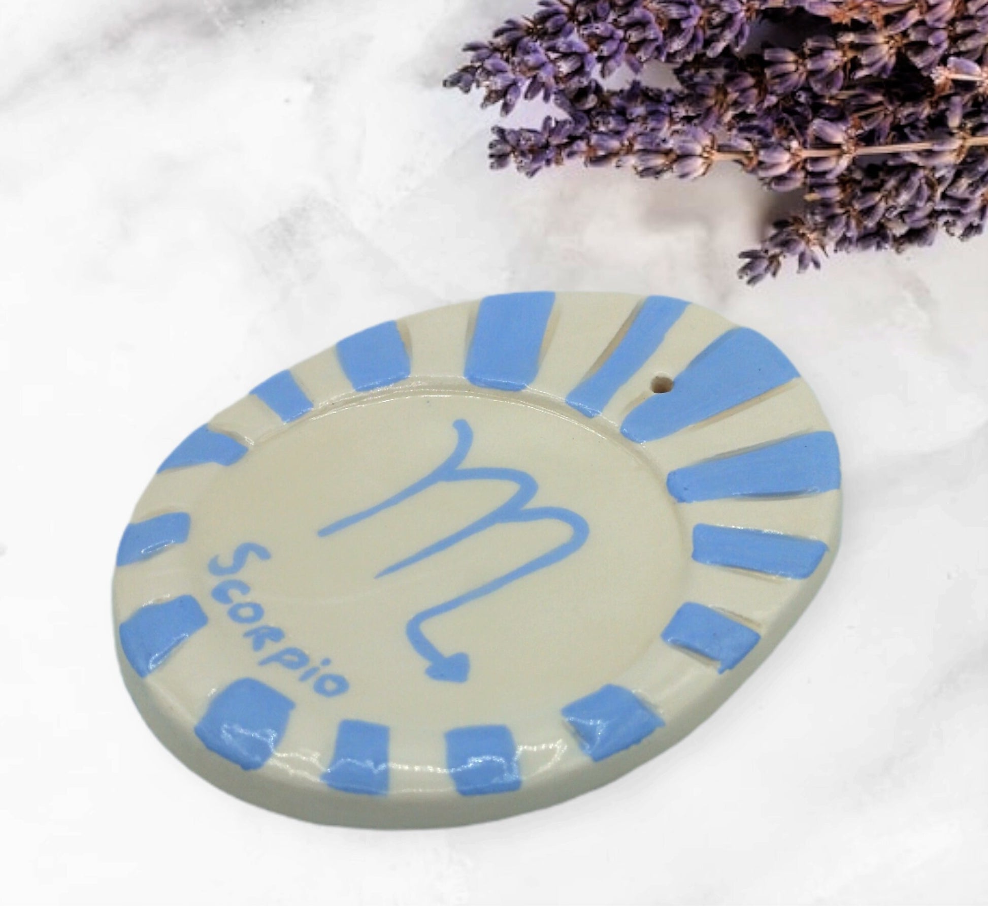 Handmade Ceramic Blue Scorpio Incense Stick Burner for Her, Zodiac Cone Incense Holder, Birthday Gift for Women, 9th Anniversary Gift Idea - Ceramica Ana Rafael