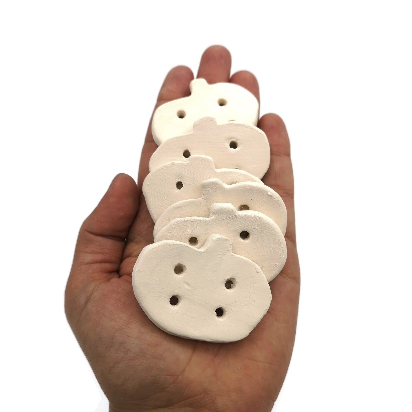 6/10Pc Handmade Ceramic Bisque Pumpkin Sewing Buttons For Crafts, Blank Novelty Halloween Clay Buttons Ready To Paint - Ceramica Ana Rafael