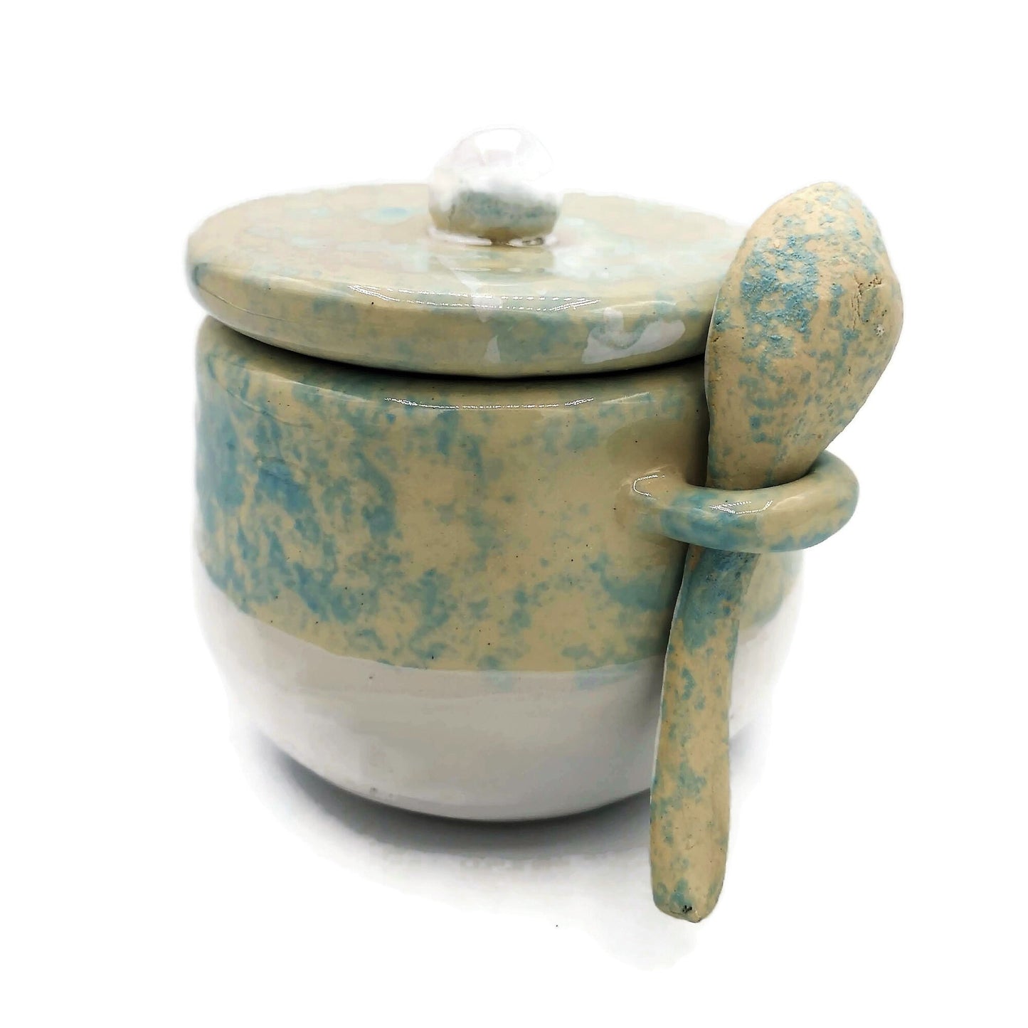 STONEWARE SUGAR BOWL With Lid And Spoon, Modern Ceramic Salt Bowl, Housewarming Gift First Home, Mothers Day Gift From Daughter, Sugar Jar - Ceramica Ana Rafael