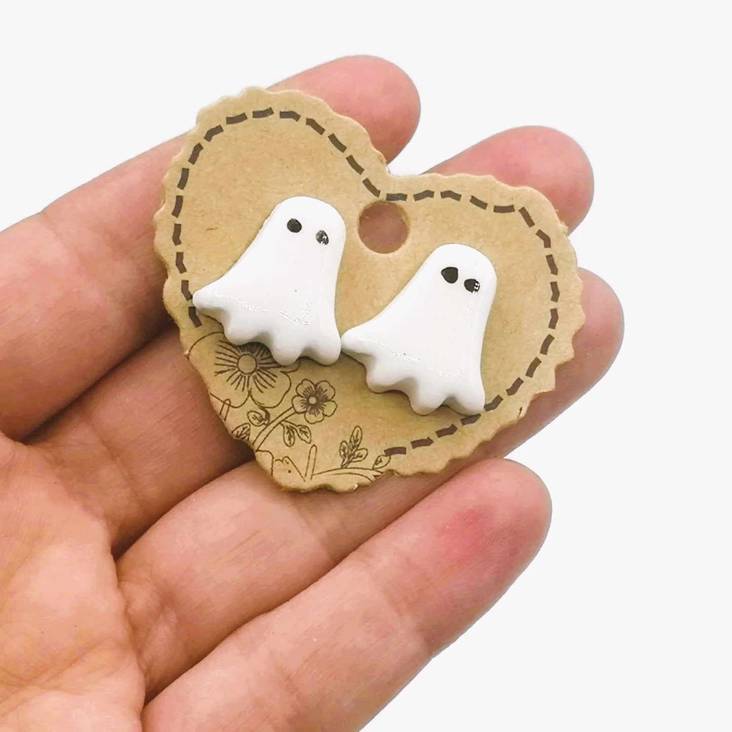 Handmade Ceramic Ghost Stud Earrings For Girls- Spooky Cute Halloween Jewelry For Women - Ceramica Ana Rafael