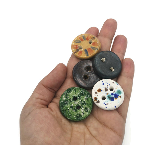 5Pc 30mm Handmade Ceramic Sewing Buttons For Crafts, Assorted Round Coat Buttons For Jewelry Making, Antique Look Sewing Supplies & Notions - Ceramica Ana Rafael