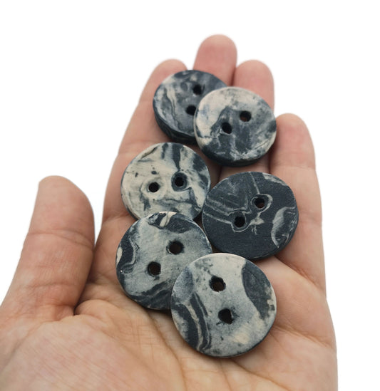 6PC 25mm Matte Black And White Handmade Ceramic Buttons for Knitting, 2 Hole Flat Back Marbled Sewing Buttons For Coat Best Sellers - Ceramica Ana Rafael