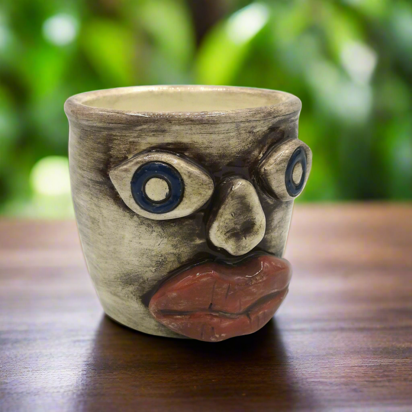 Handcrafted Ceramic Face Mug with Bold Features – Versatile as Cache Pot or Pencil Holder