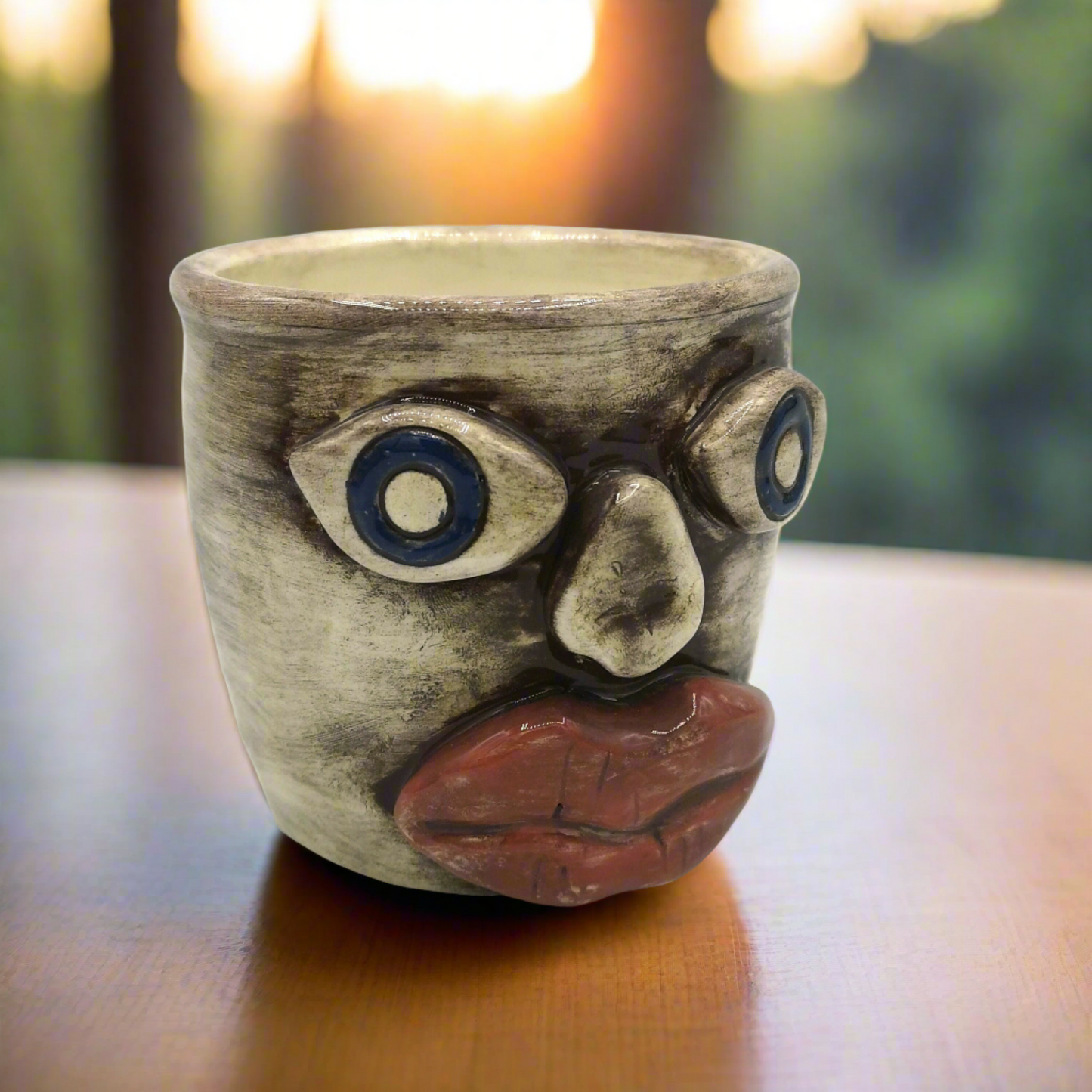 Handcrafted Ceramic Face Mug with Bold Features – Versatile as Cache Pot or Pencil Holder