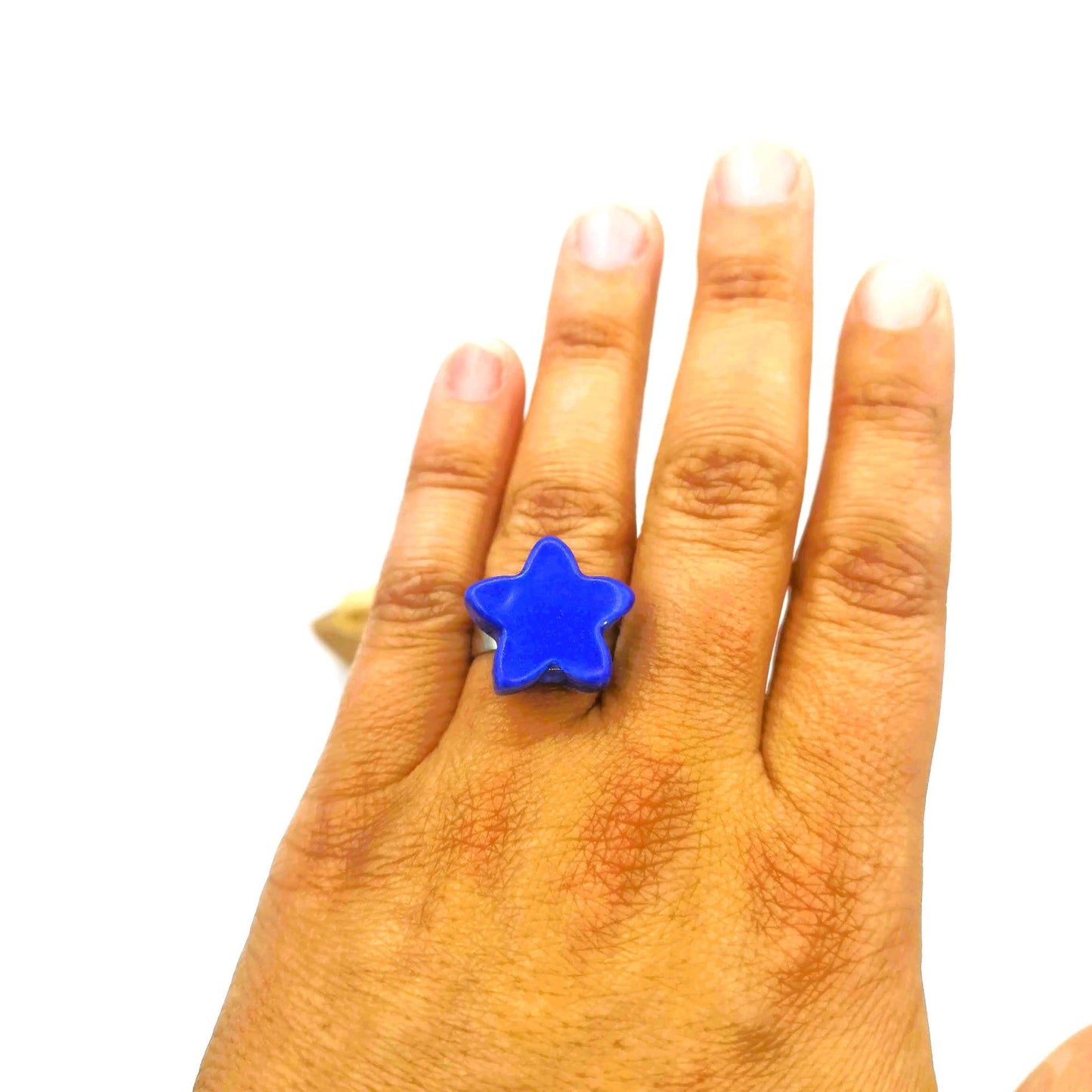 Handmade Ceramic Blue Star Statement Ring For Women, Stainless Steel Adjustable Ring, Porcelain Best 9th Anniversary Gifts For Her - Ceramica Ana Rafael
