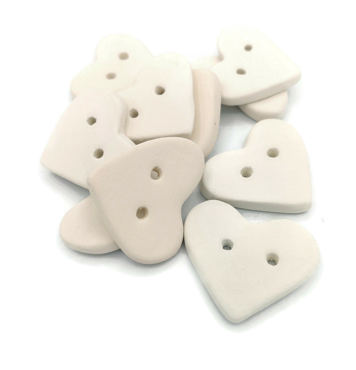 10Pc Large Heart Sewing Buttons Blank, Unpainted Ceramic Bisque Ready To Paint, Best Sellers Do It Yourself - Ceramica Ana Rafael