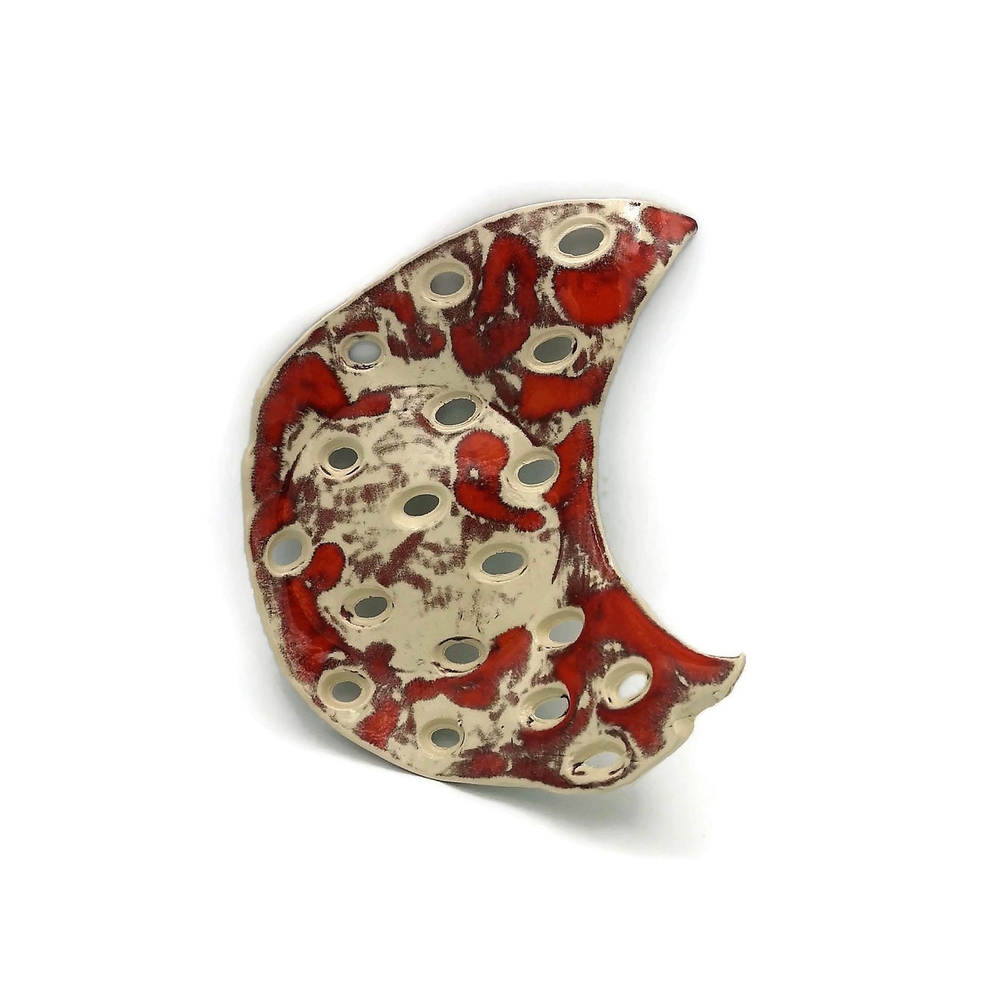 Handmade Ceramic Moon Soap Dish For Bathroom, Artisan Stoneware Lava Soap Holder With Drain, Zero Waste Decorative Accessories - Ceramica Ana Rafael