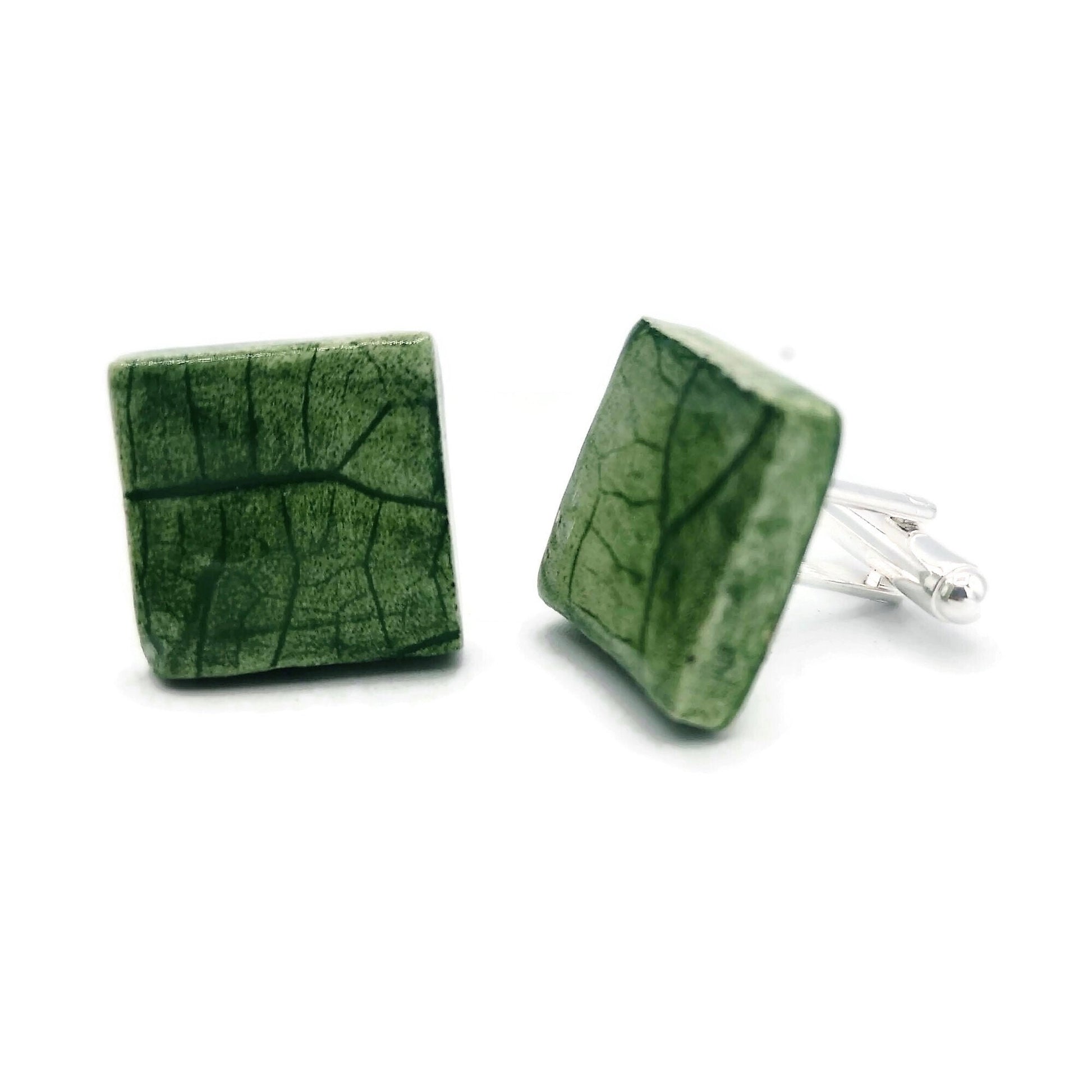 Handmade Ceramic Cufflinks For Dad, Plant Lovers Gift, 9th anniversary gift for boyfriend, Unique Style Everyday Porcelain Cufflinks - Ceramica Ana Rafael