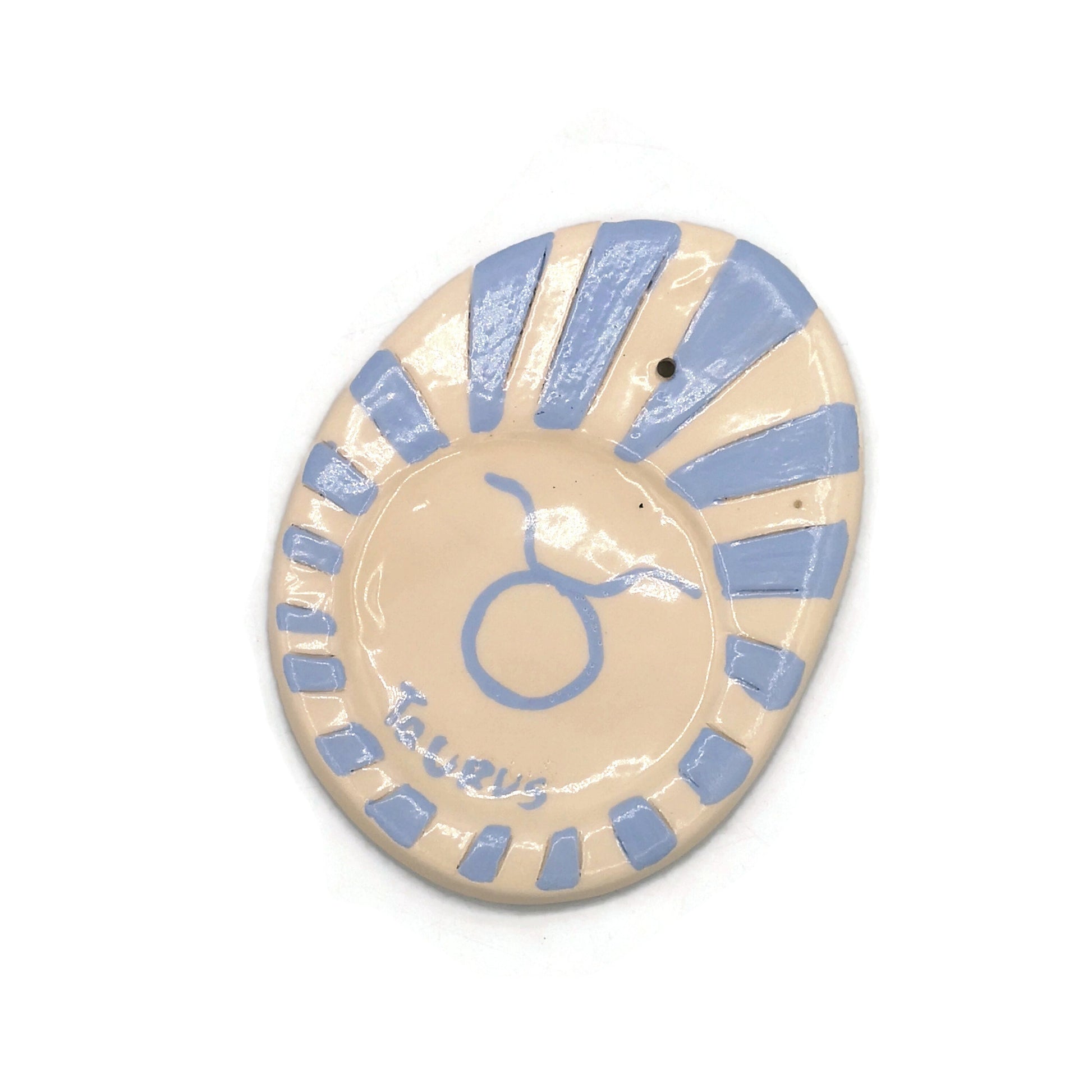 Handmade Ceramic Zodiac Incense Stick Holder, Taurus Birthday Gift For Women, Hand Painted Blue And White Clay Incense Cone Burner - Ceramica Ana Rafael