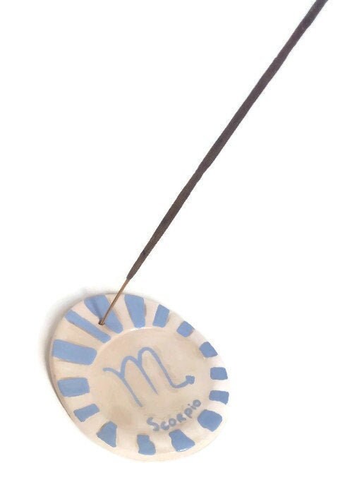 Handmade Ceramic Blue Scorpio Incense Stick Burner for Her, Zodiac Cone Incense Holder, Birthday Gift for Women, 9th Anniversary Gift Idea - Ceramica Ana Rafael