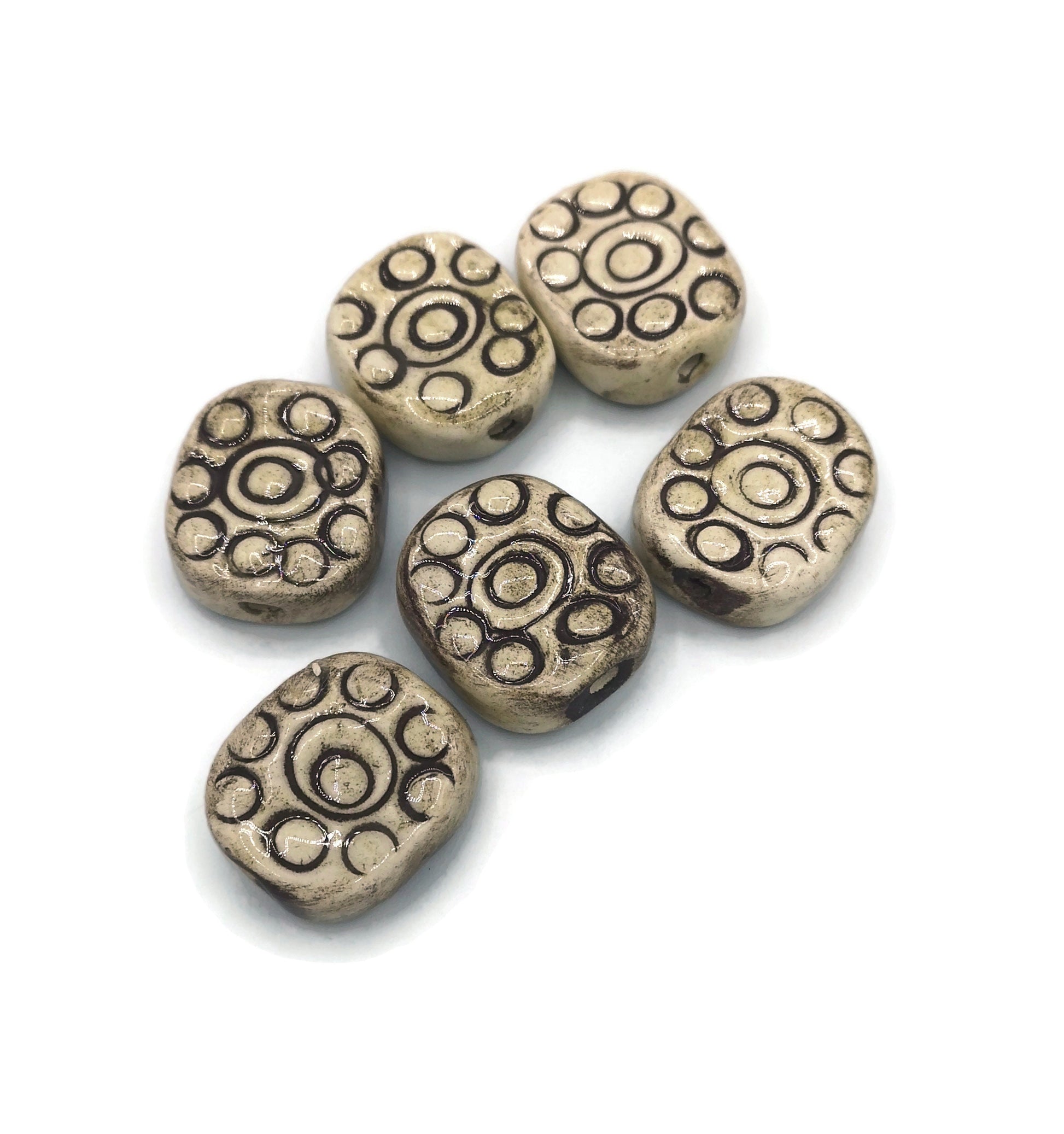 Handmade Ceramic Beads, Unique Clay Jewelry Beads, Unusual Porcelain Beads, Decorative Oval Beads For Crafts - Ceramica Ana Rafael