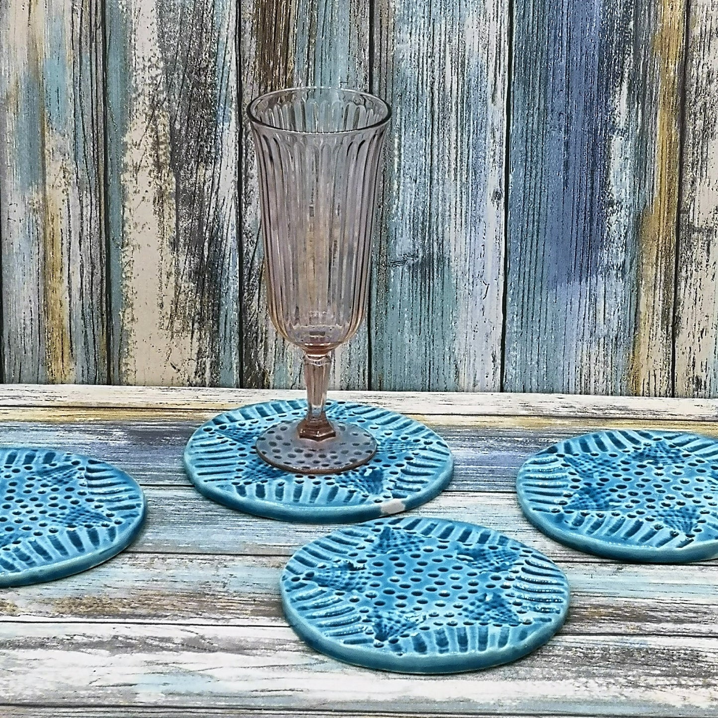 Handmade Modern Ceramic Round Coasters, Blue Textured Aesthetic Office Desk Accessories For Men, Housewarming Gift First Home - Ceramica Ana Rafael