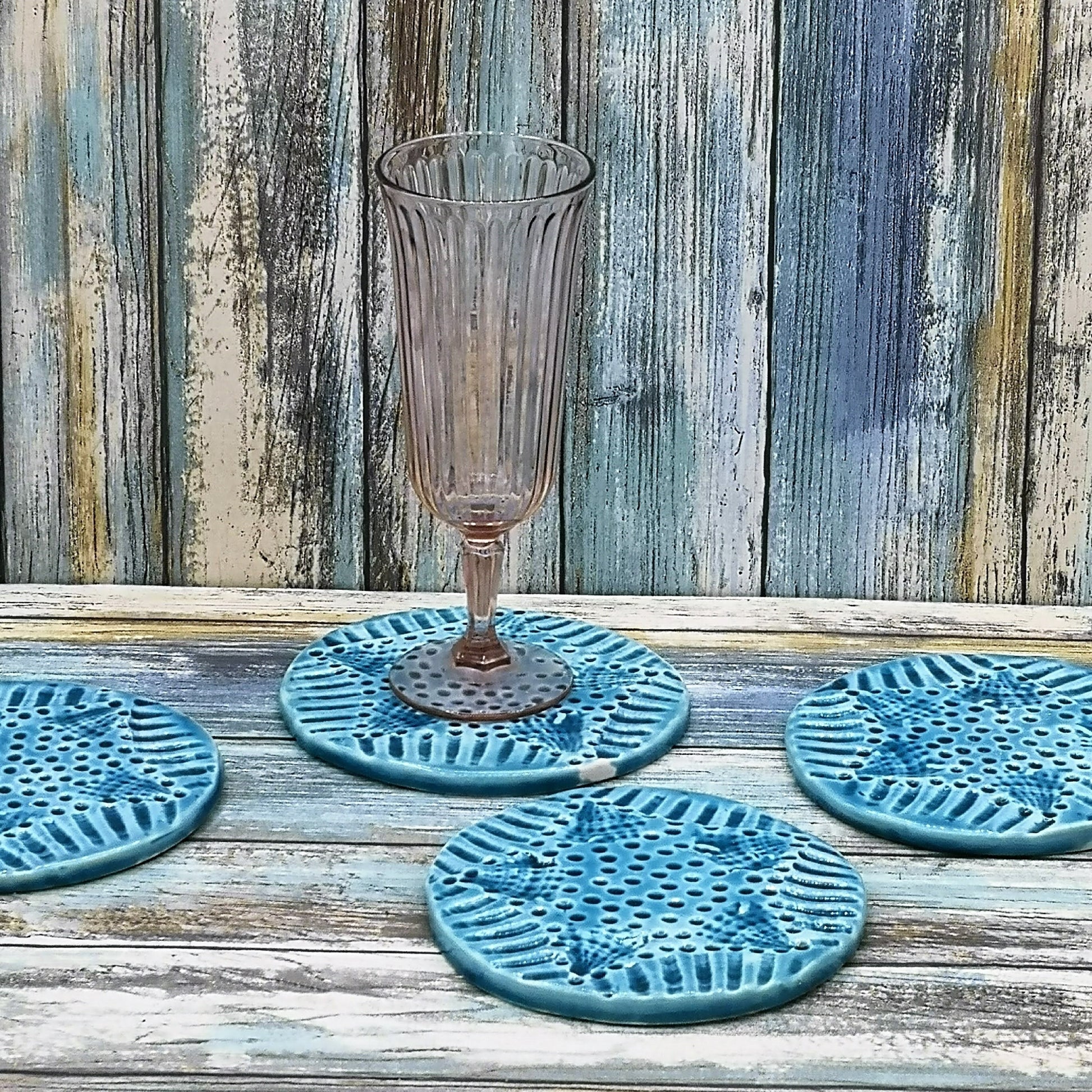 Handmade Modern Ceramic Round Coasters, Blue Textured Aesthetic Office Desk Accessories For Men, Housewarming Gift First Home - Ceramica Ana Rafael