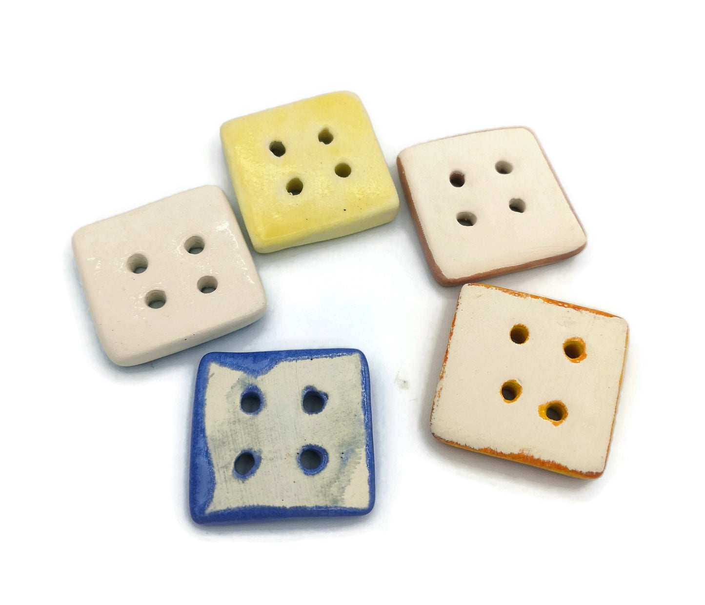 5Pc 30mm Extra Large Sewing Buttons Square Shape 4 Holes Flat Back, Unique Colorful Handmade Ceramic Buttons With Hand Painted Glossy Glaze - Ceramica Ana Rafael