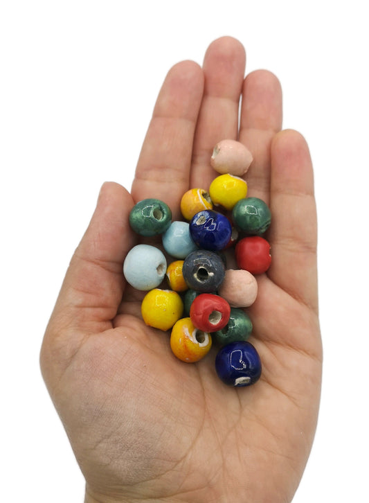 MIXED BEADS, UNIQUE Ceramic Beads, Bubblegum Beads, 20 Pcs Clay Craft Beads Decorative for Jewelry Making, Round Colorful Beads For Macrame - Ceramica Ana Rafael